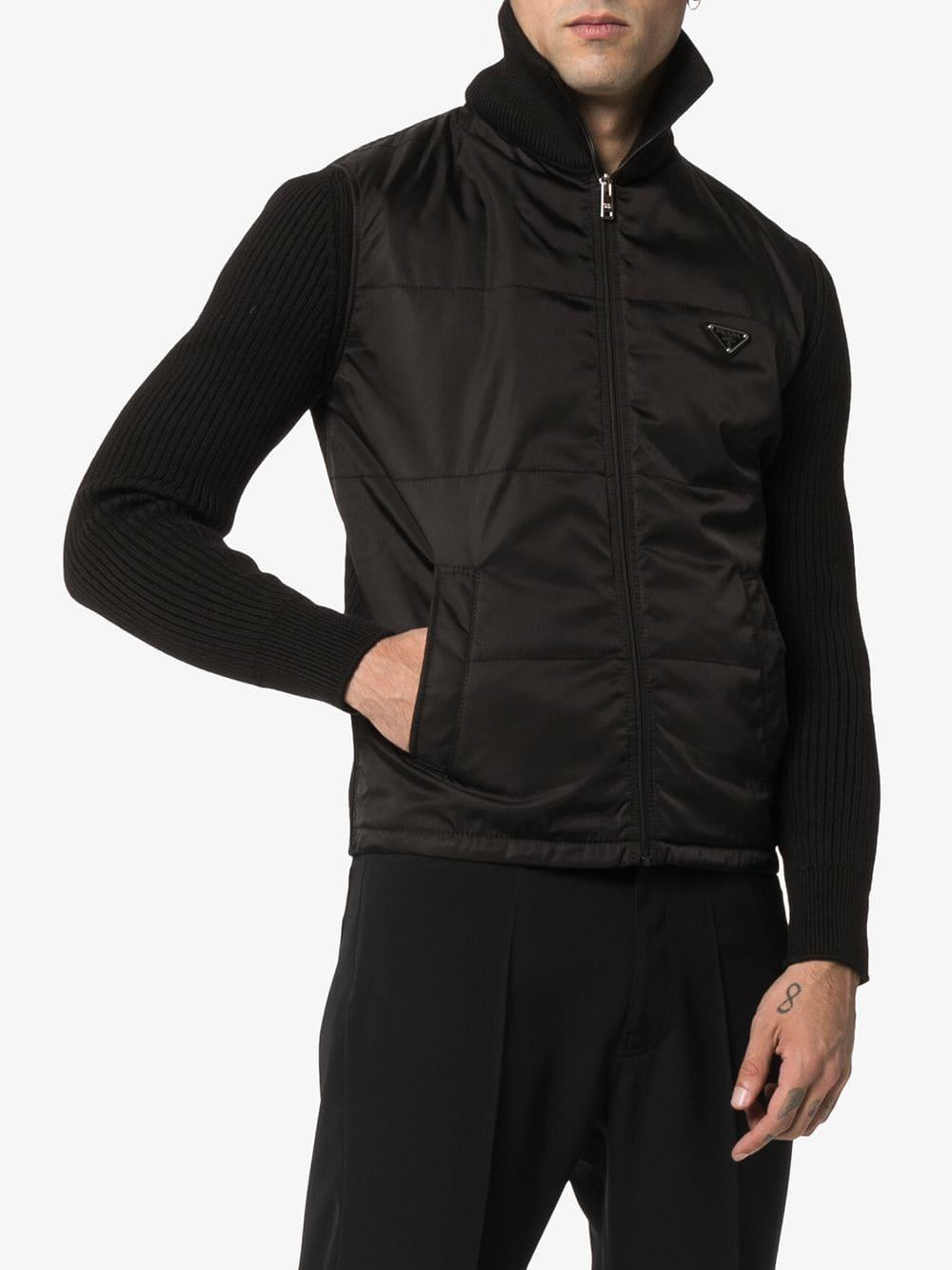 Prada Turtleneck Zip-up Cardigan in Black for Men - Lyst