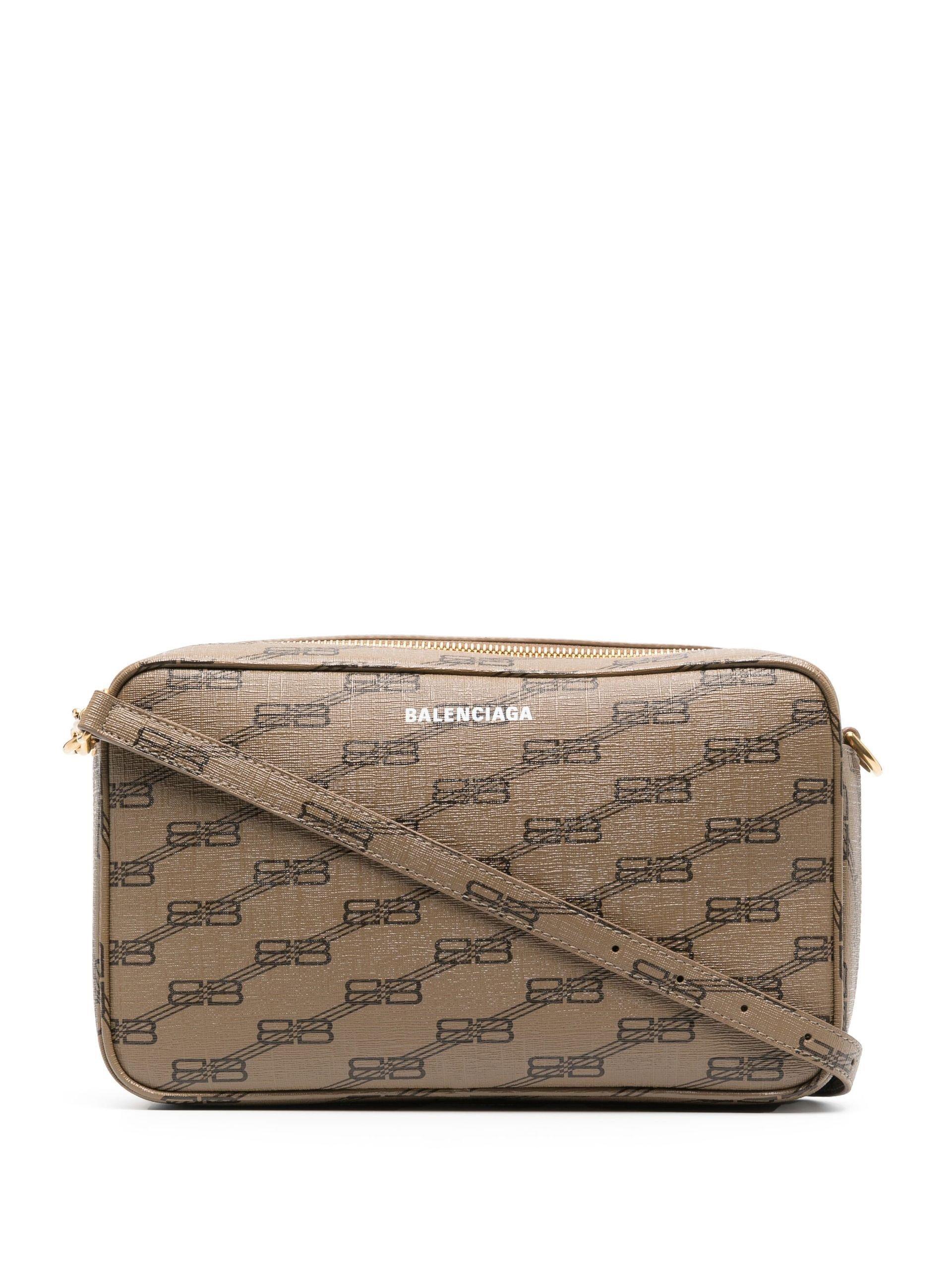 Balenciaga Neutral Signature Monogram Camera Bag Women's Leather in