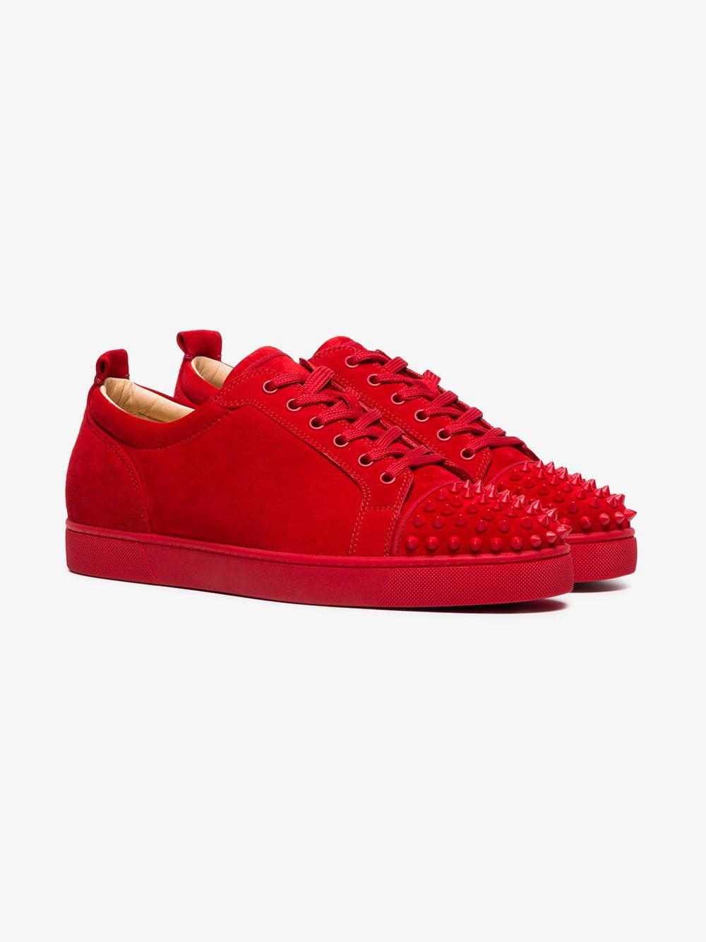 Christian Louboutin Red Suede Louis Junior Spikes Sneakers - Lyst