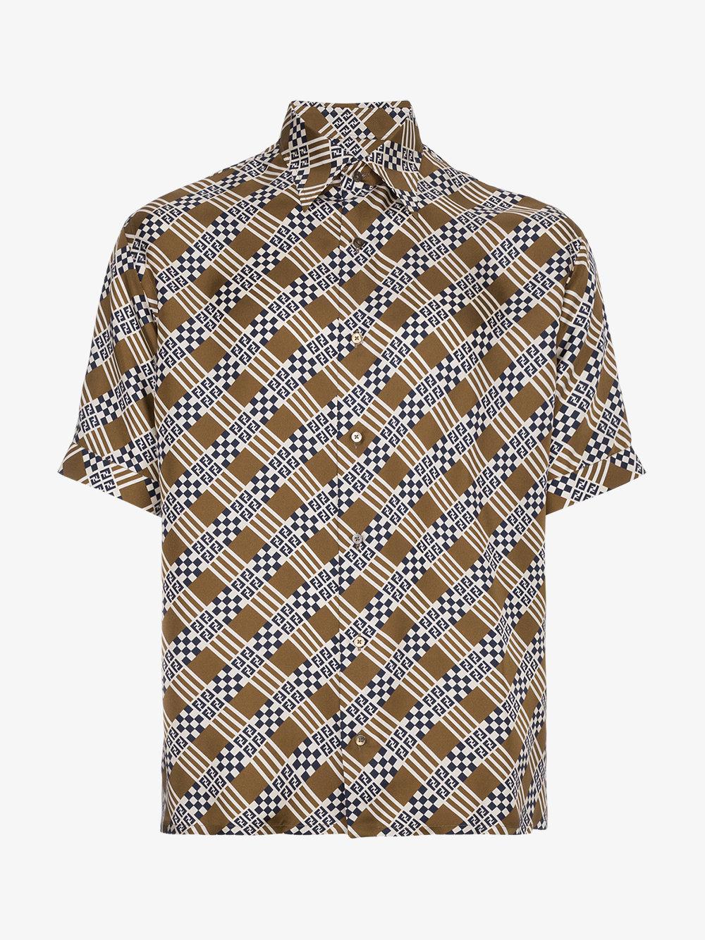 Fendi Damier Print Shirt in Brown for Men - Lyst