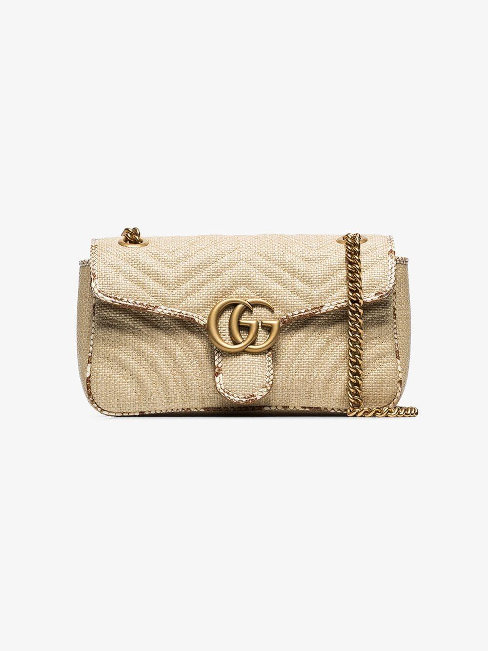 Gucci Beige Marmont Small Straw Shoulder Bag in Natural - Lyst
