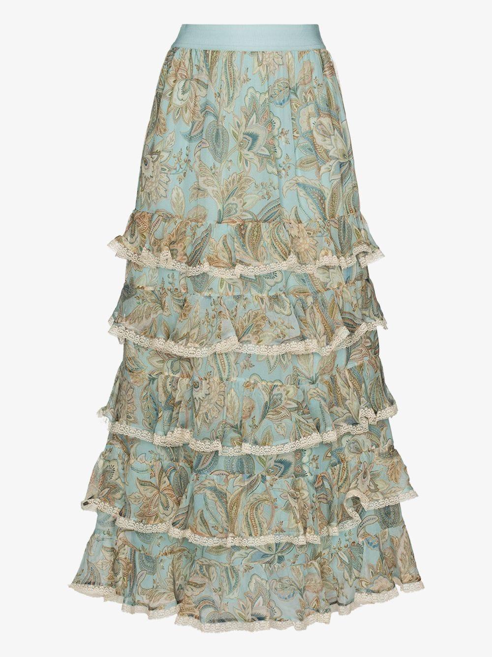 Zimmermann Silk Ladybeetle Paisley Print Tiered Skirt in Green - Lyst