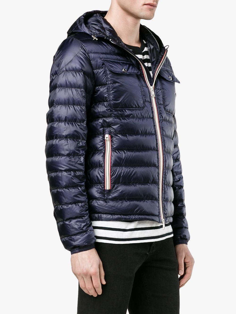Moncler Synthetic Hooded Puffer Jacket in Blue for Men - Lyst