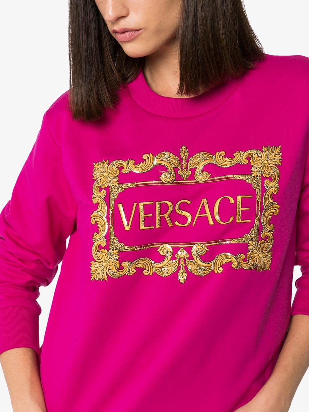 Versace Pink Baroque Frame Cotton Logo Sweatshirt | Lyst