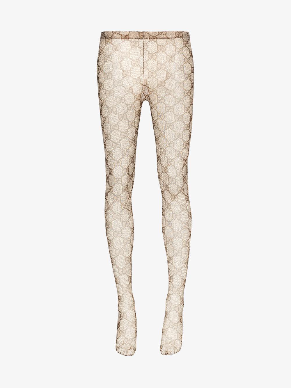 Gucci Synthetic Womens Brown Gg Pattern Tights Lyst