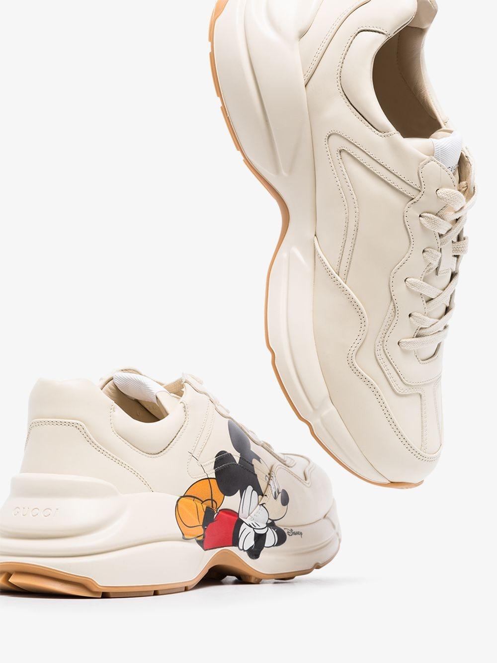 Gucci Mens Bone Men's X Disney Mickey Mouse Rhyton Leather Mid-top Trainers  6 in White for Men | Lyst