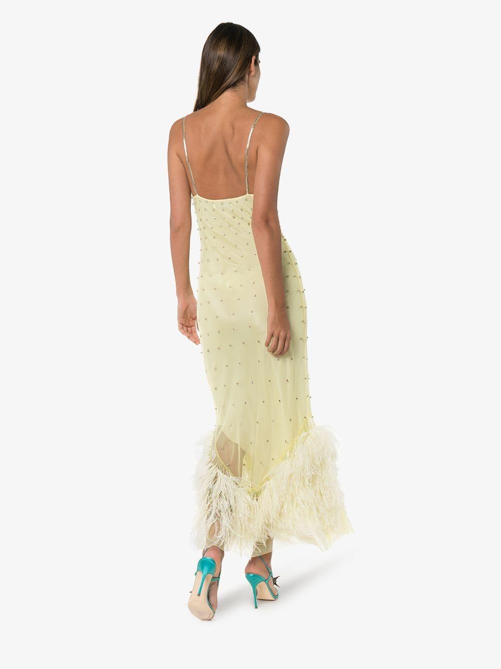 Attico Feather Hem Slip Dress in Yellow - Save 6% - Lyst