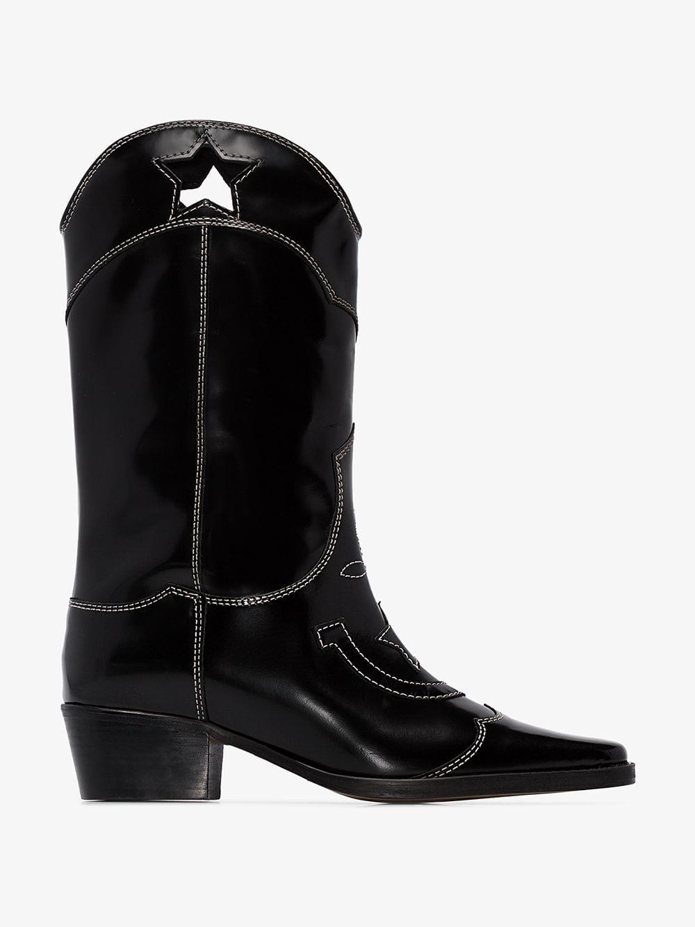 Ganni Black Marlyn 50 Cutout Star Leather Cowboy Boots - Lyst