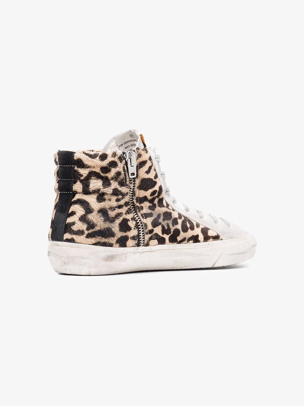 Golden Goose Slide Pony Skin Leopard Print High-top Sneakers in Brown | Lyst