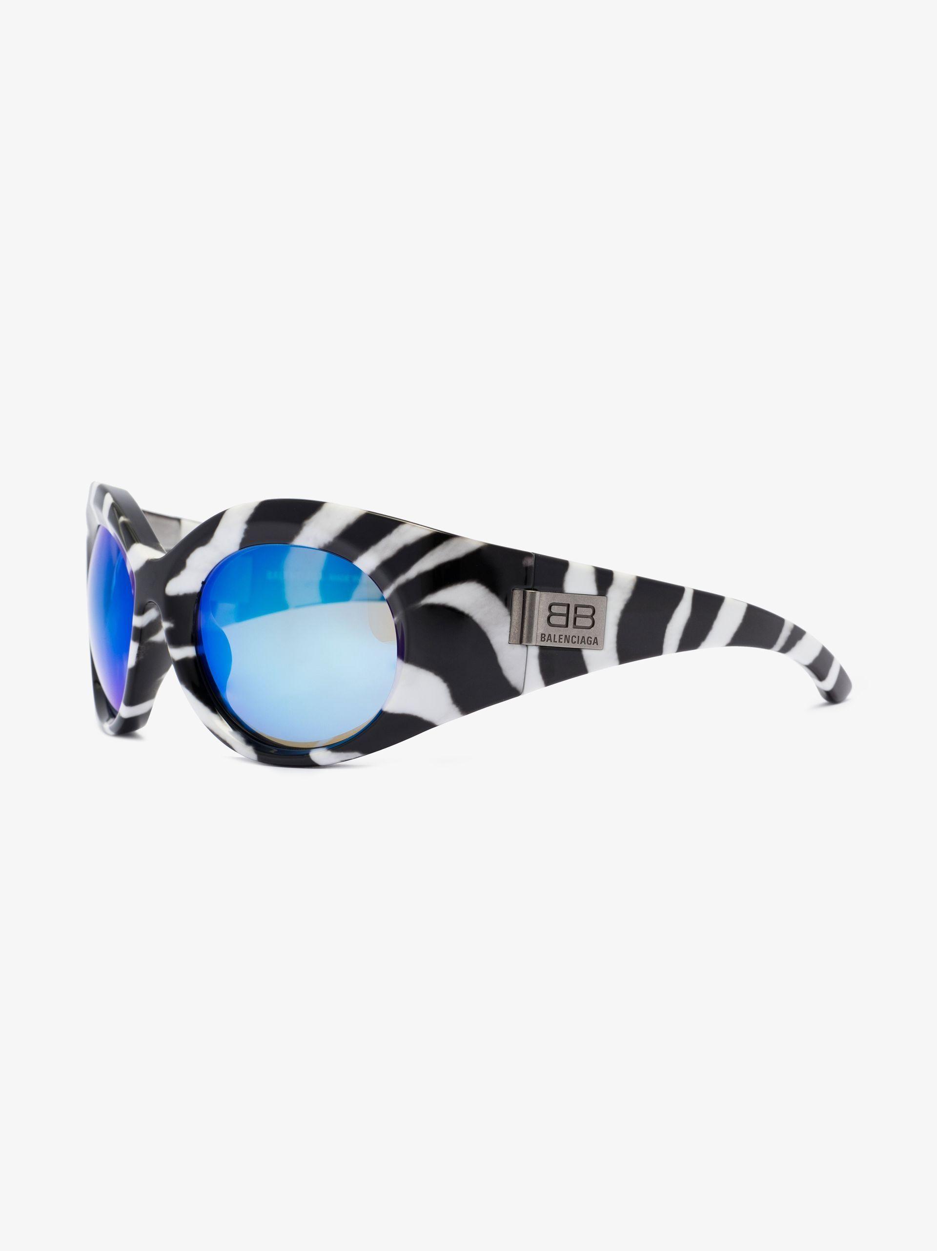 Balenciaga Black Bold Round Zebra Print Sunglasses for Men | Lyst