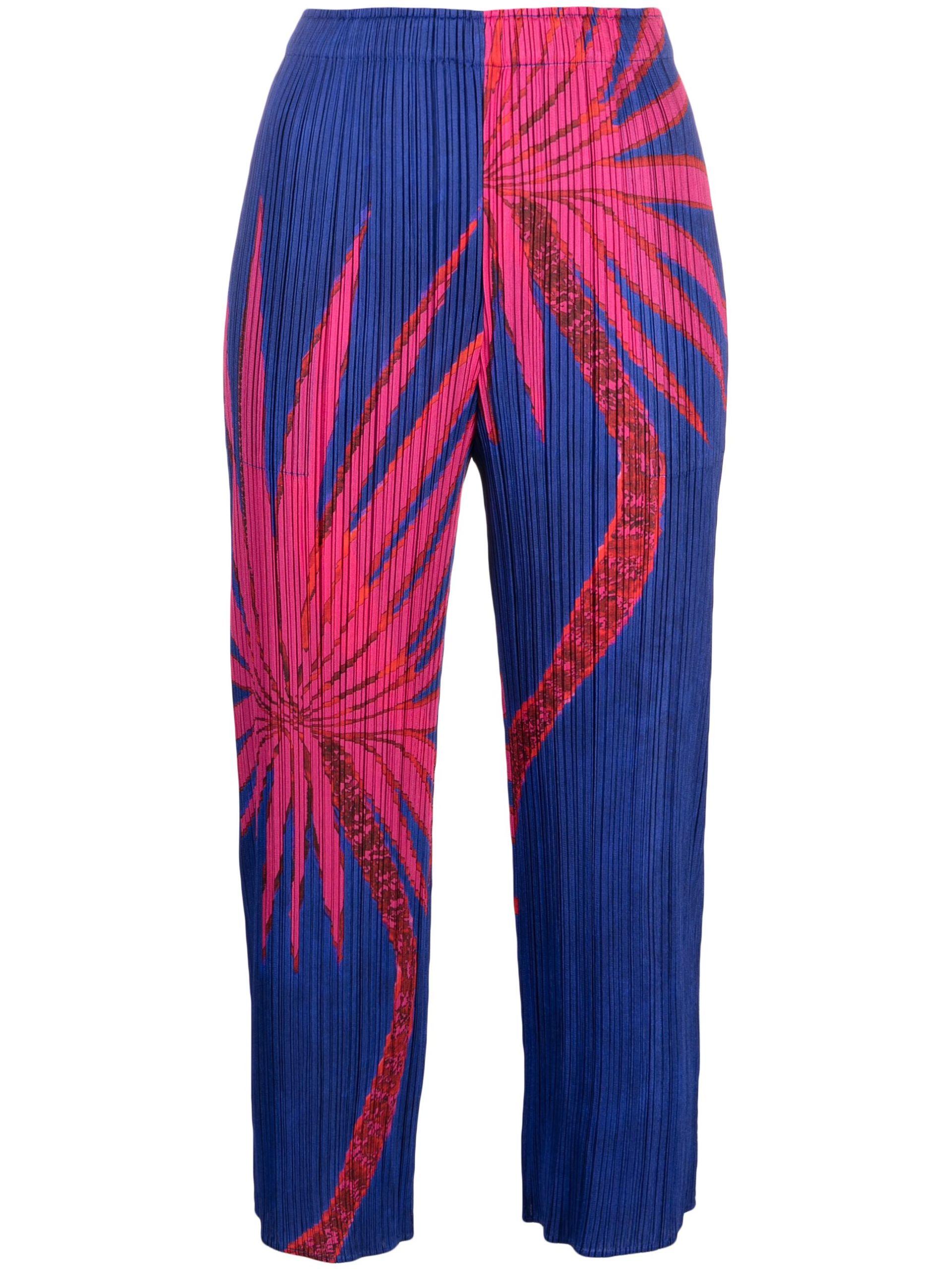 Pleats Please Issey Miyake Palm Tree-print Pleated Trousers in