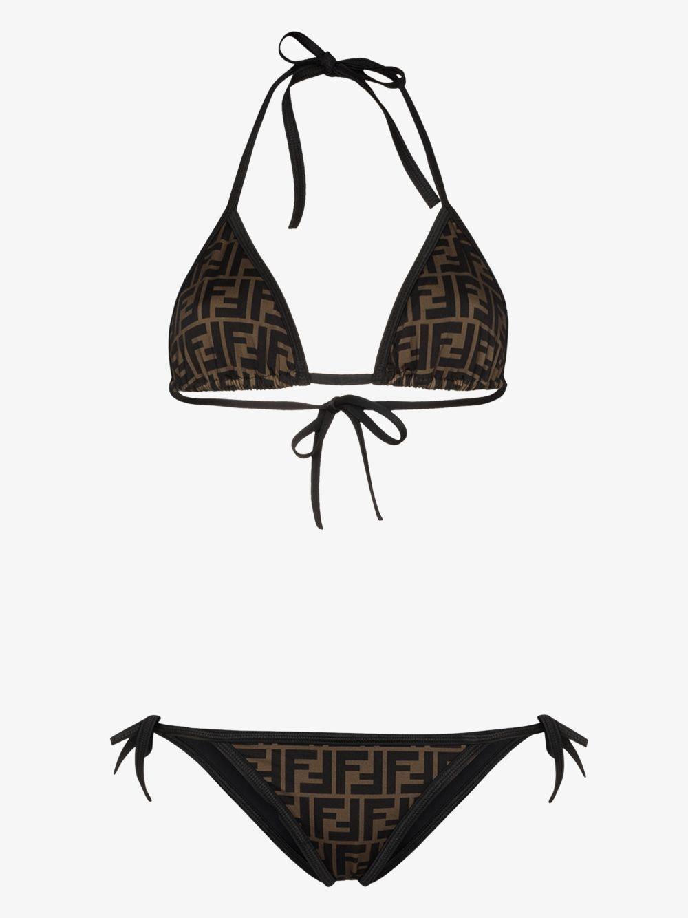 Fendi Synthetic Ff Print Triangle Bikini in Brown - Lyst