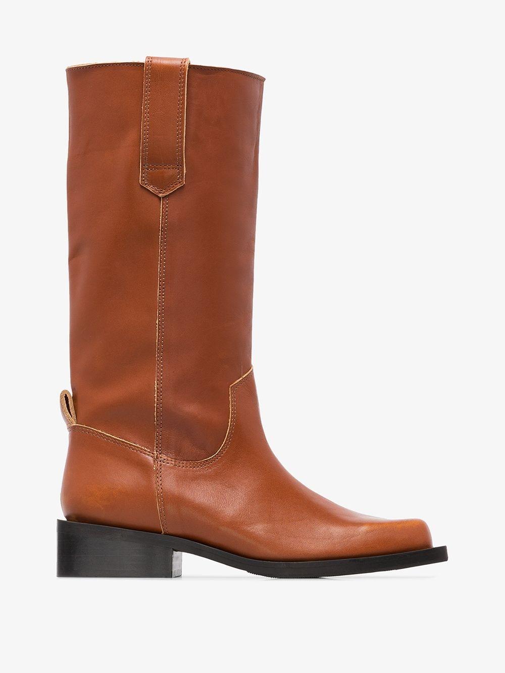 Ganni Brown Square Toe 30 Leather Boots | Lyst