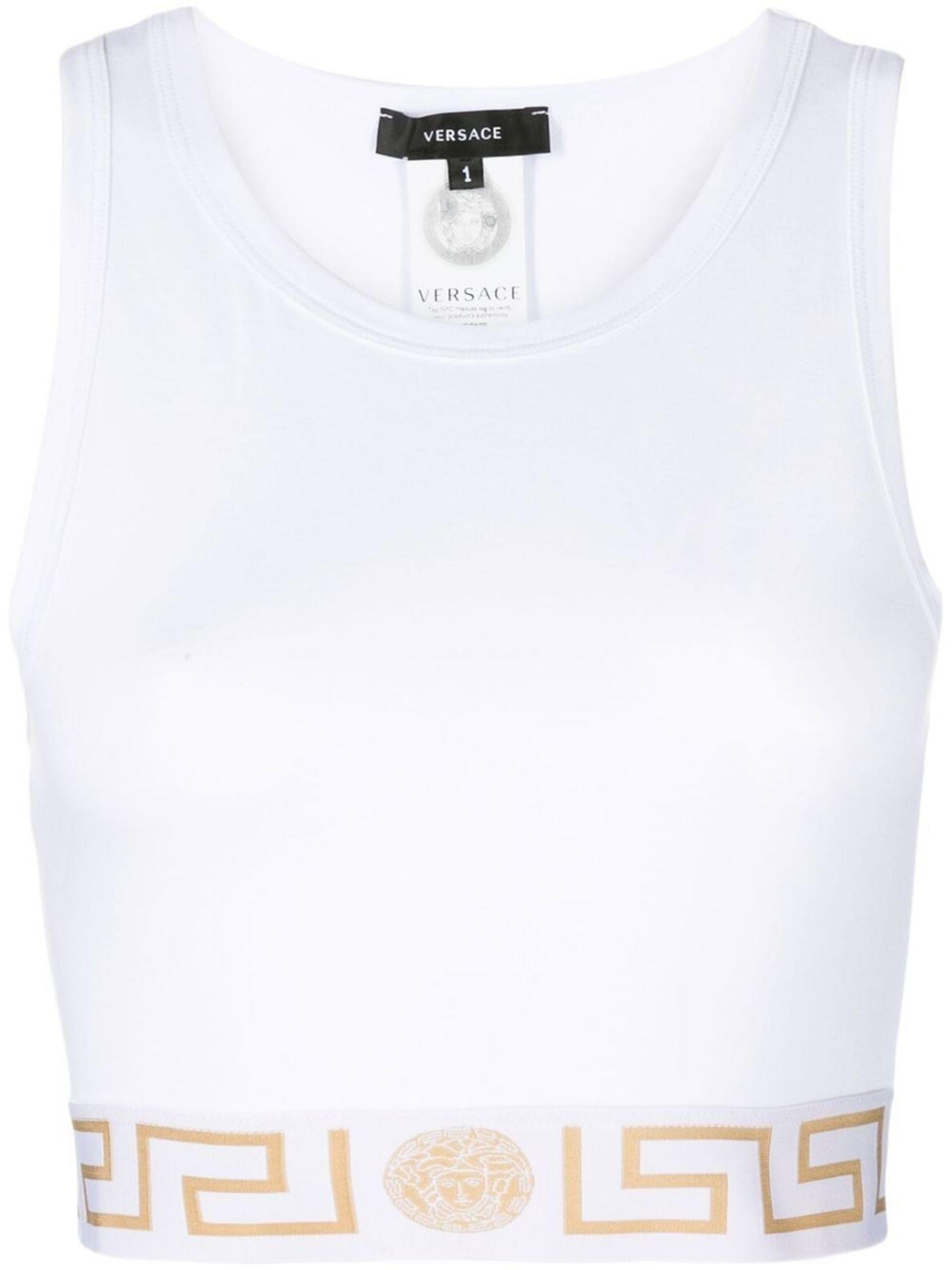 Versace Greca Border Crop Top in White | Lyst