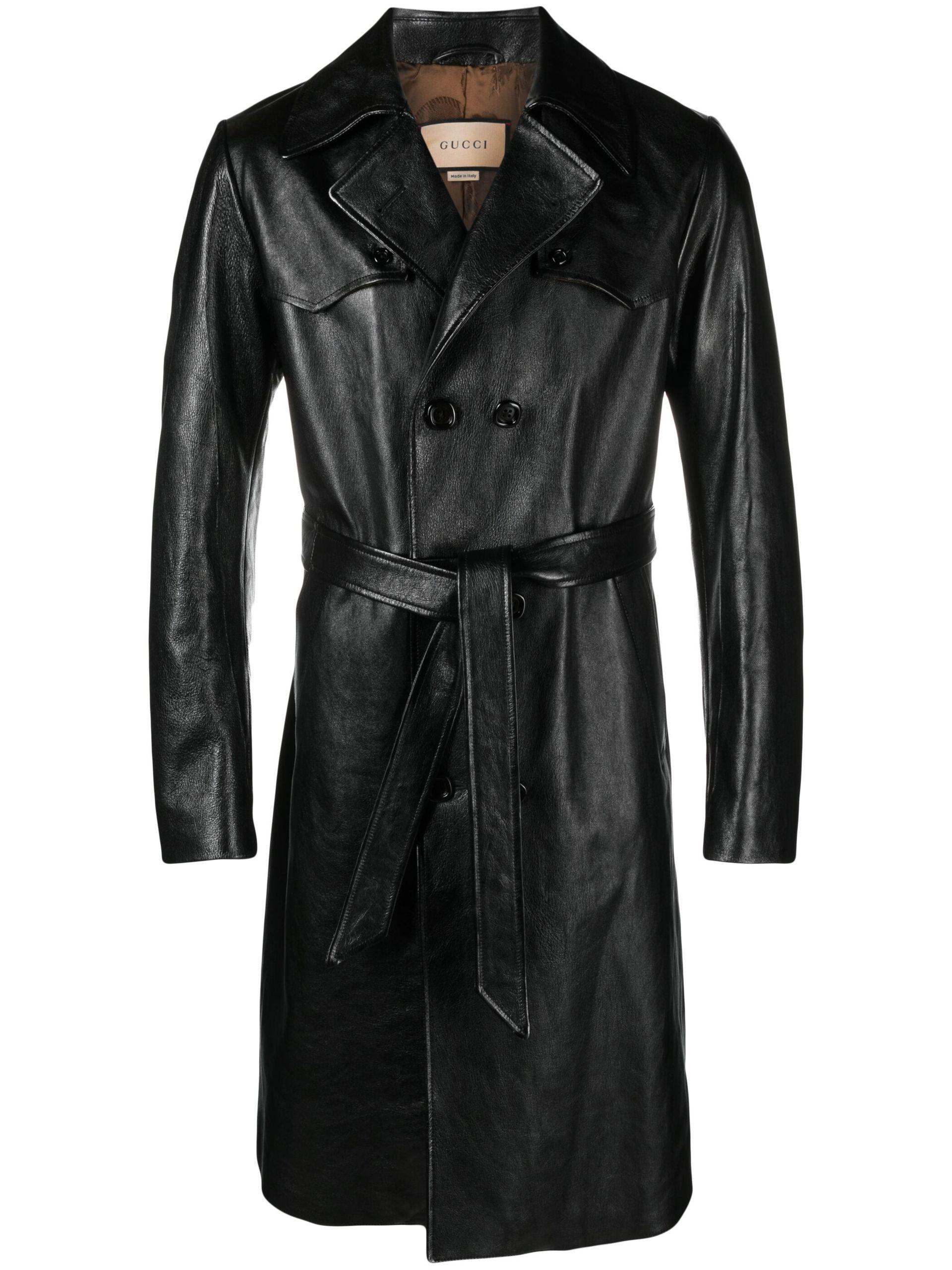 Gucci Leather Trench Coat in Black for Men | Lyst UK