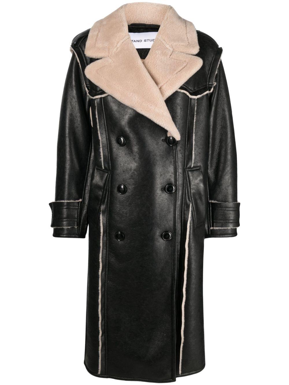 Stand Studio Frankie Double-Breasted Faux-Leather Coat in
