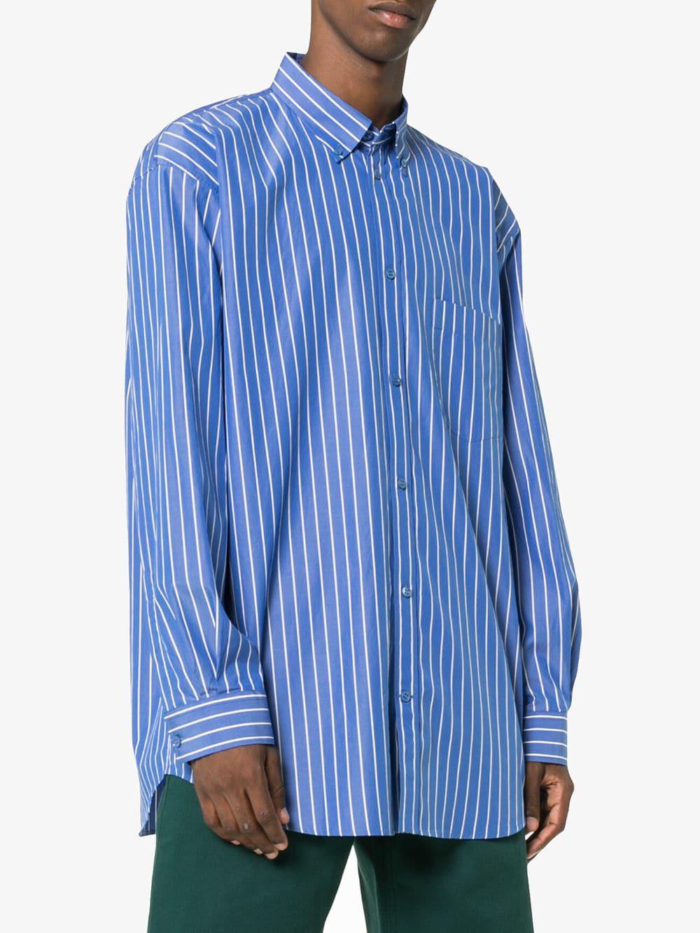 Balenciaga Logo Stripe Shirt in Blue for Men | Lyst UK