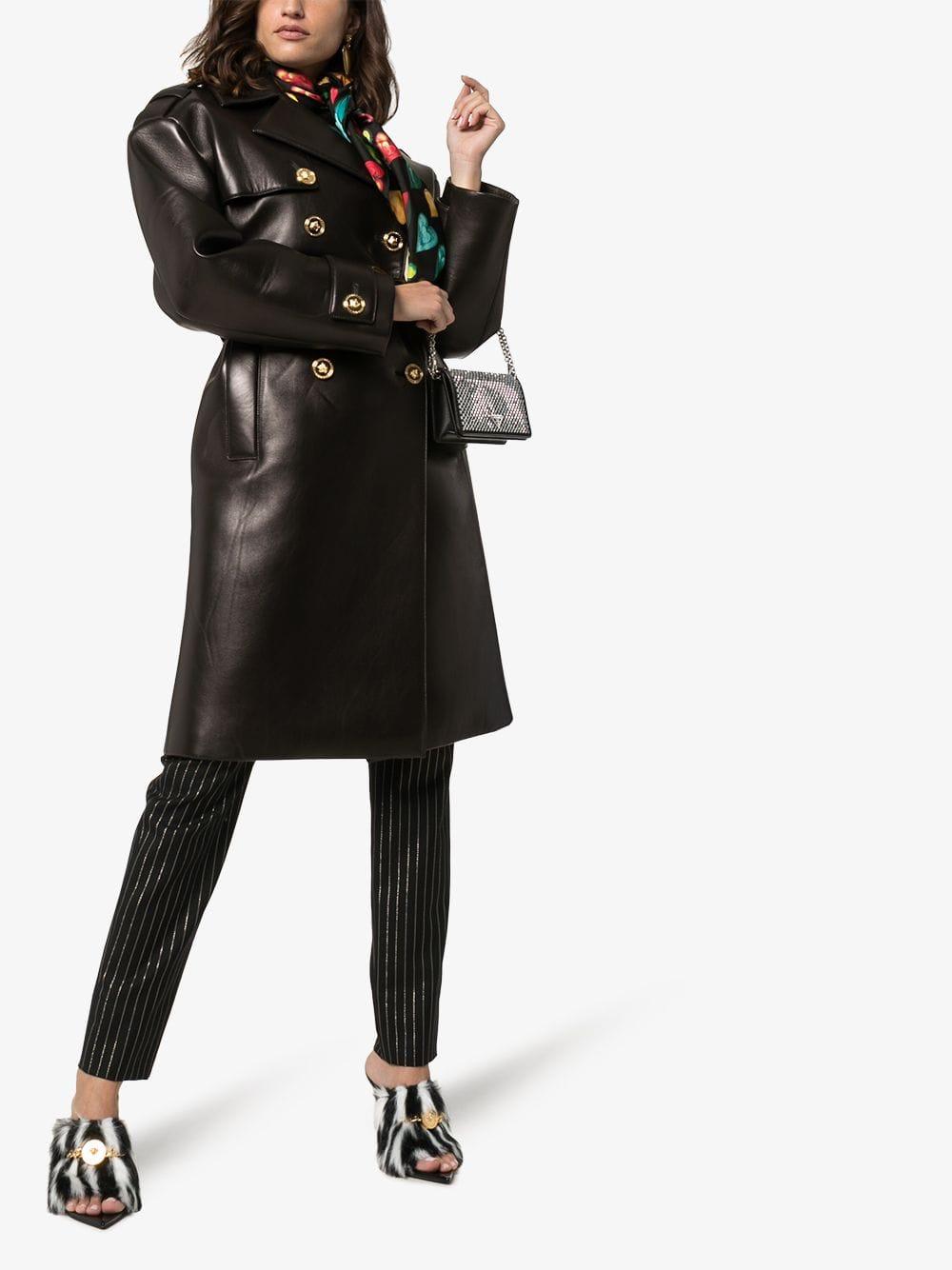 Versace Lambskin Leather Trench Coat in Black | Lyst