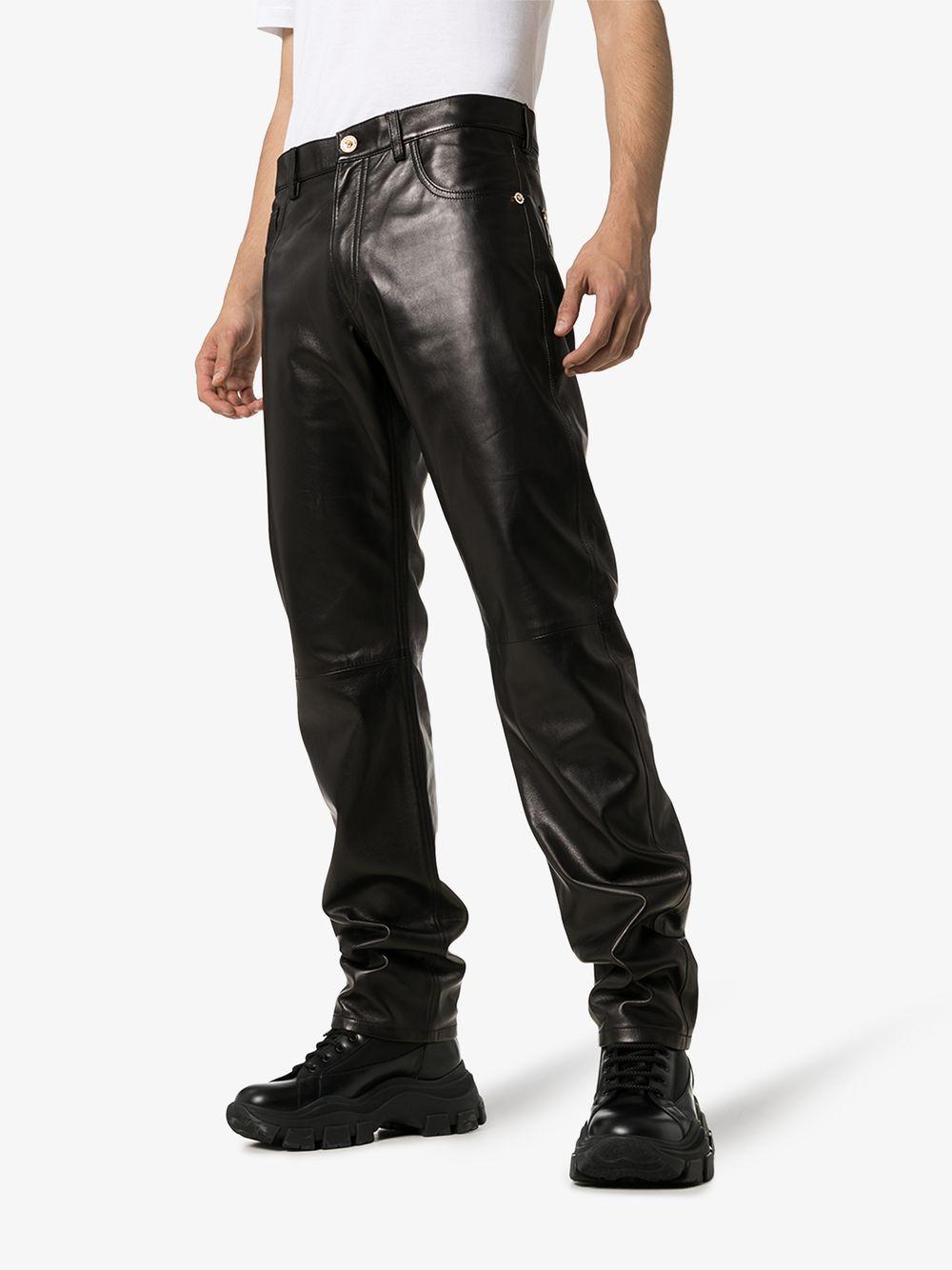 Fascineren Nathaniel Ward globaal Versace Straight Leg Leather Trousers in Black for Men | Lyst