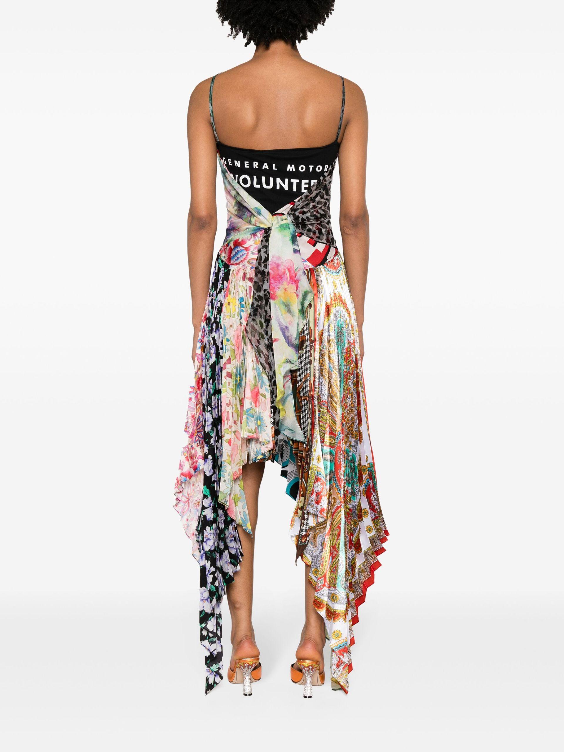 Marine Serre Black Regenerated Scarves Silk Midi Dress in