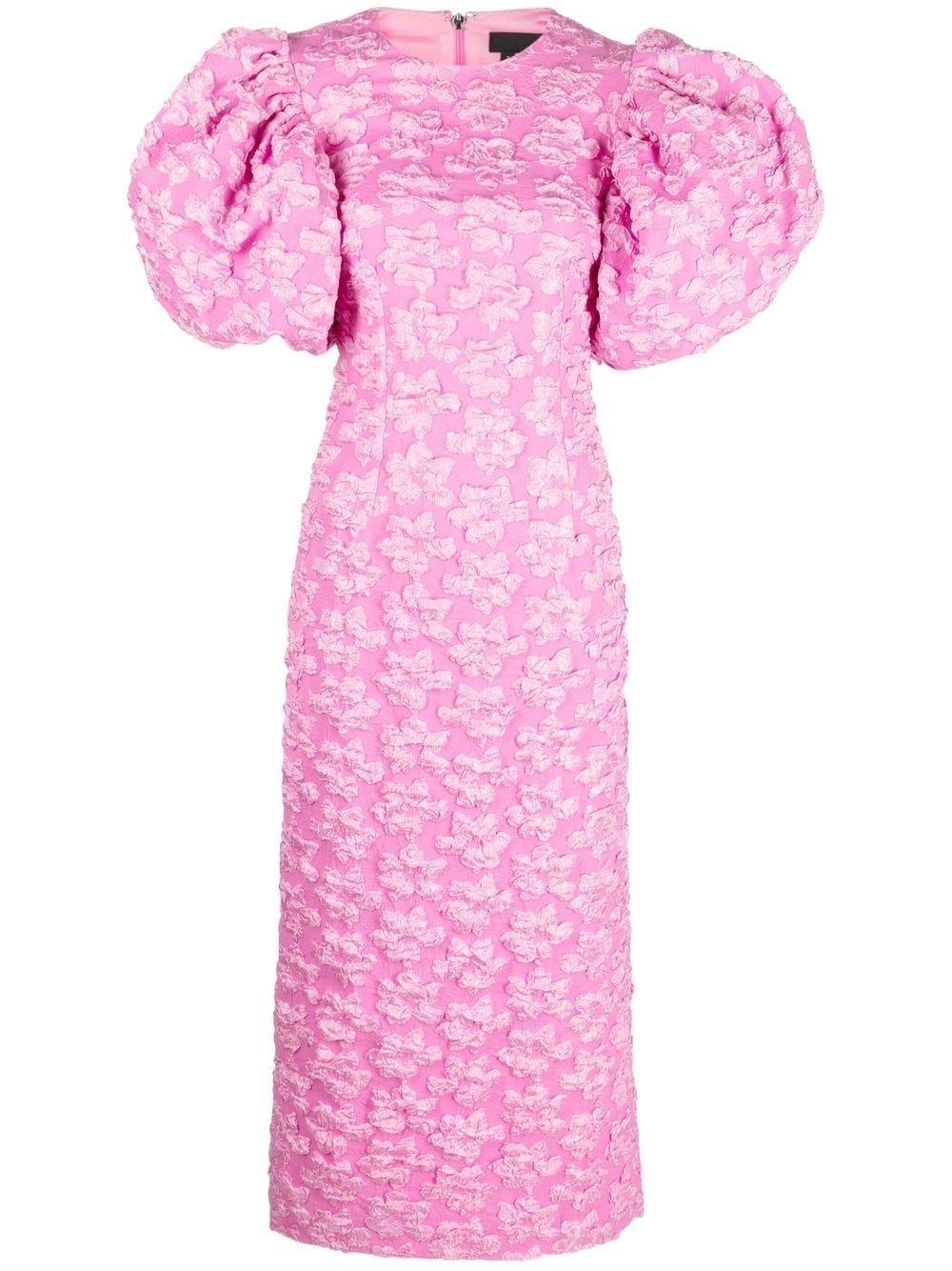 ROTATE ロテート ワンピース Jacquard puff-sleeve midi 1040381 Jacquard Midi Puffy Dress Light Pink - ROTATE Birger Christensen