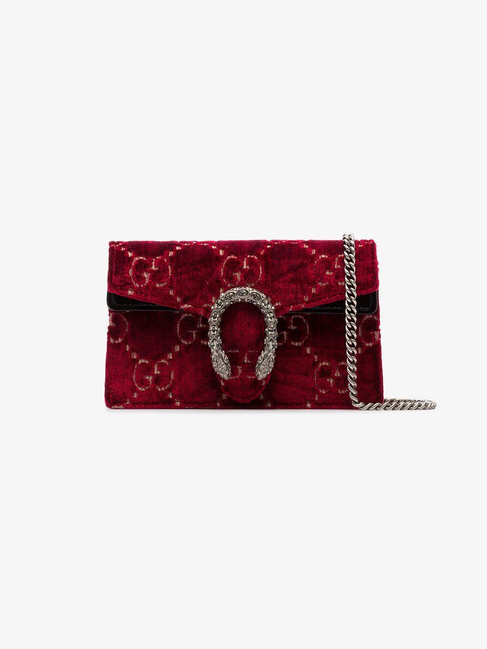 Gucci Dionysus GG Velvet Super Mini Bag in Red | Lyst