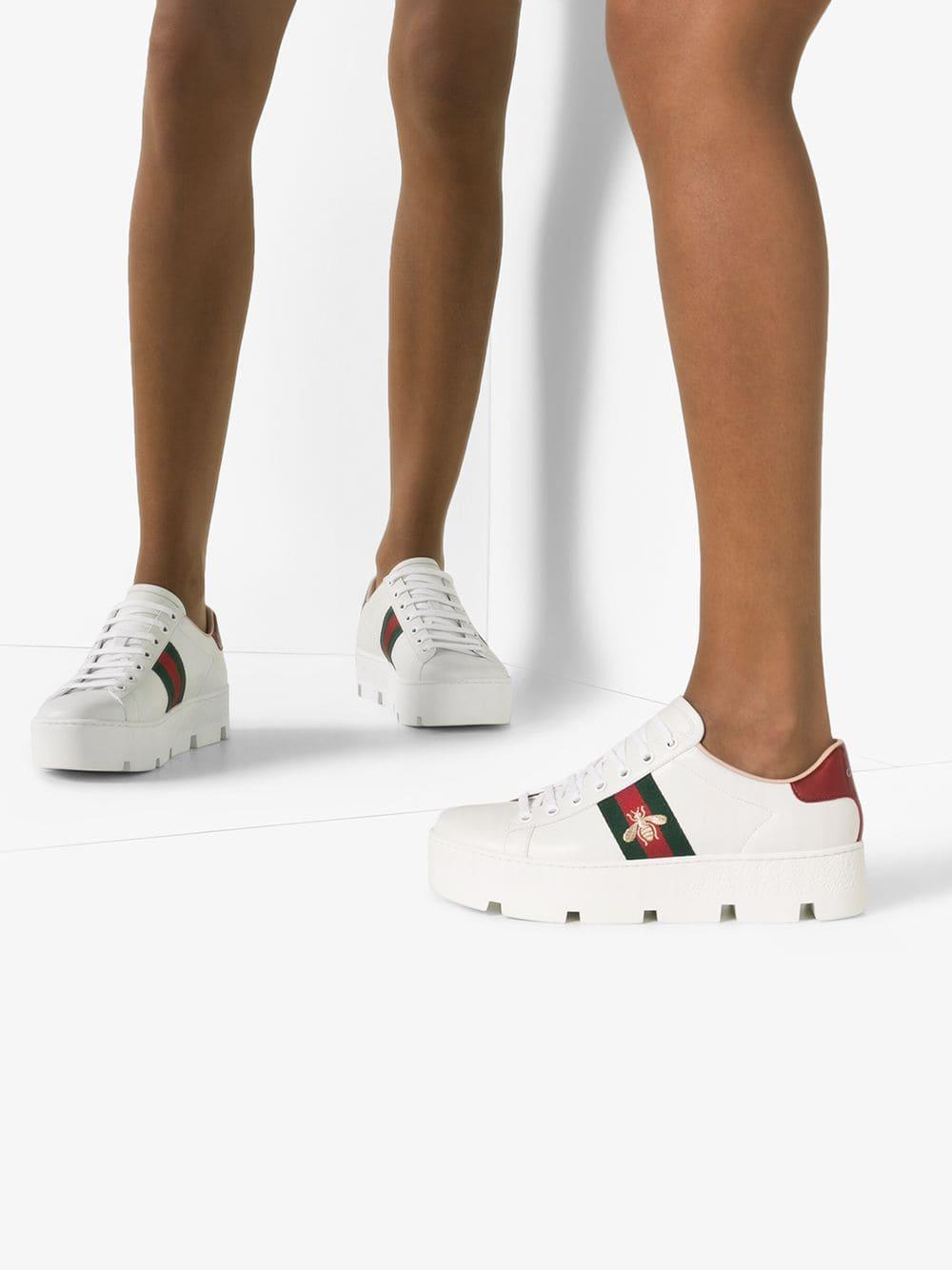 Gucci Ace 50mm Platform Sneakers in White | Lyst