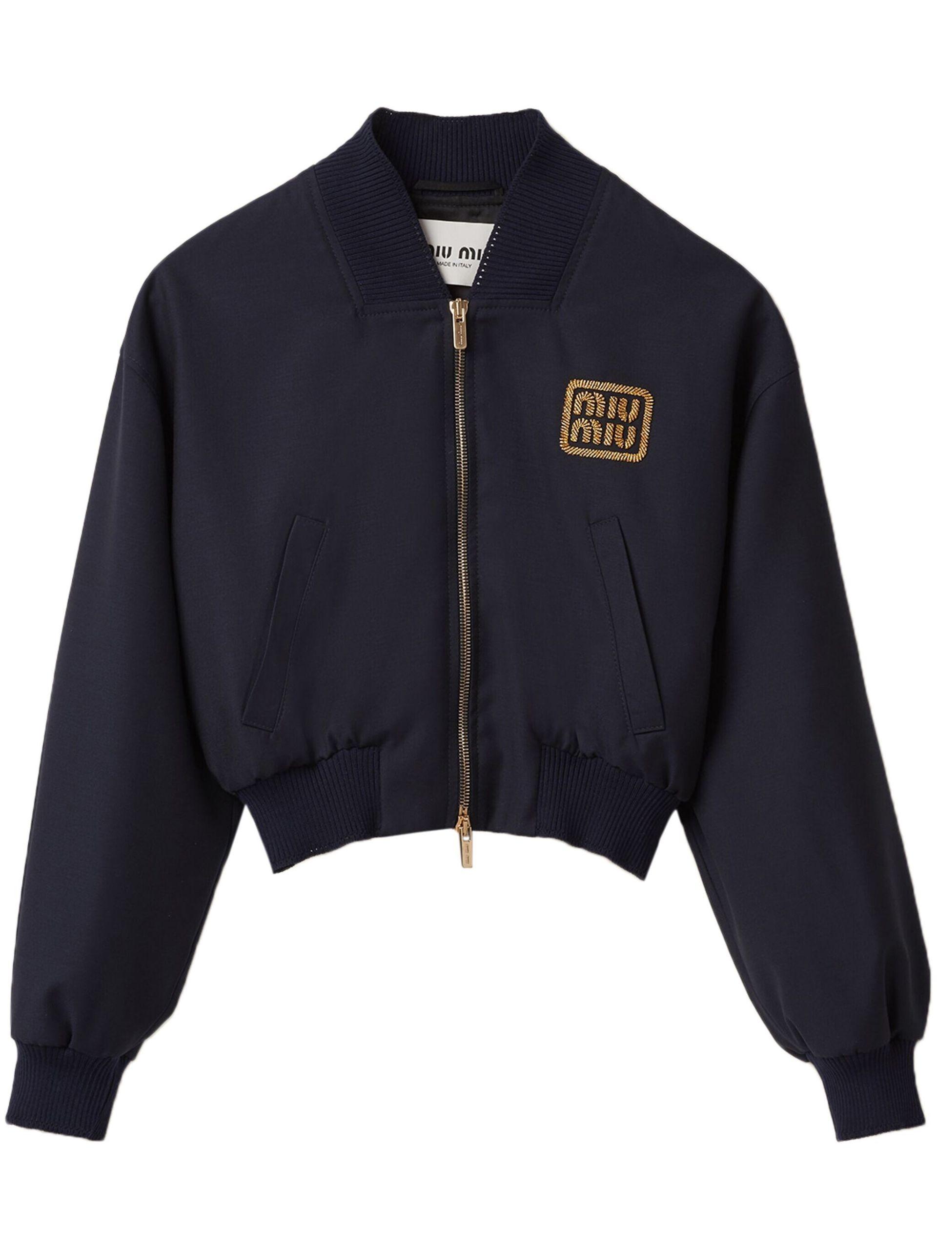 Miu Miu Batavia Wool Bomber Jacket in Blue | Lyst