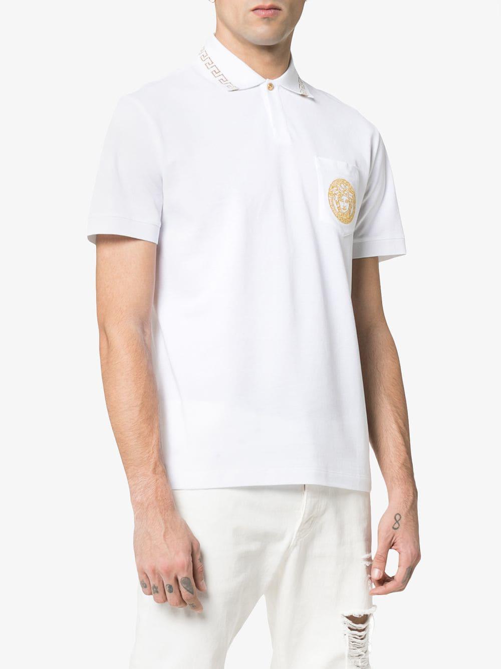 Versace Cotton Gold Medusa Polo Shirt in White for Men - Lyst