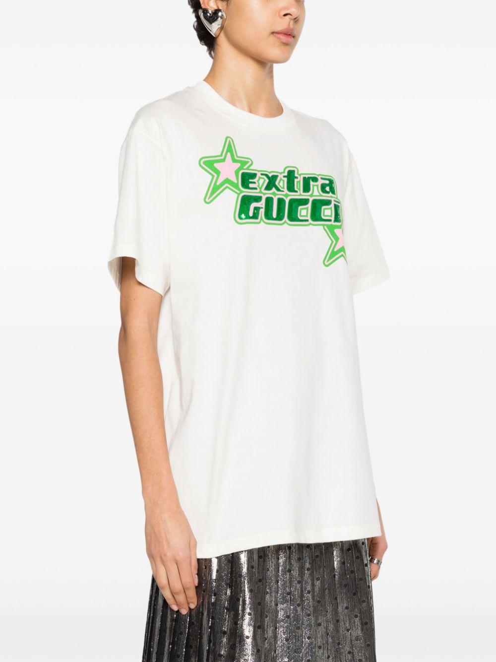 Gucci Neutral Sequin-Embellished Cotton T-Shirt in Green