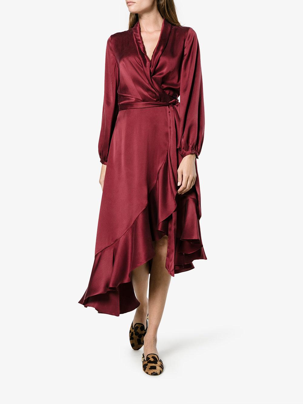 zimmermann red silk wrap dress