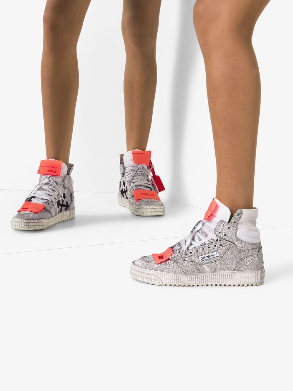 Off-White c/o Virgil Abloh Silver Off-court Glitter High Top Sneakers in  Metallic | Lyst