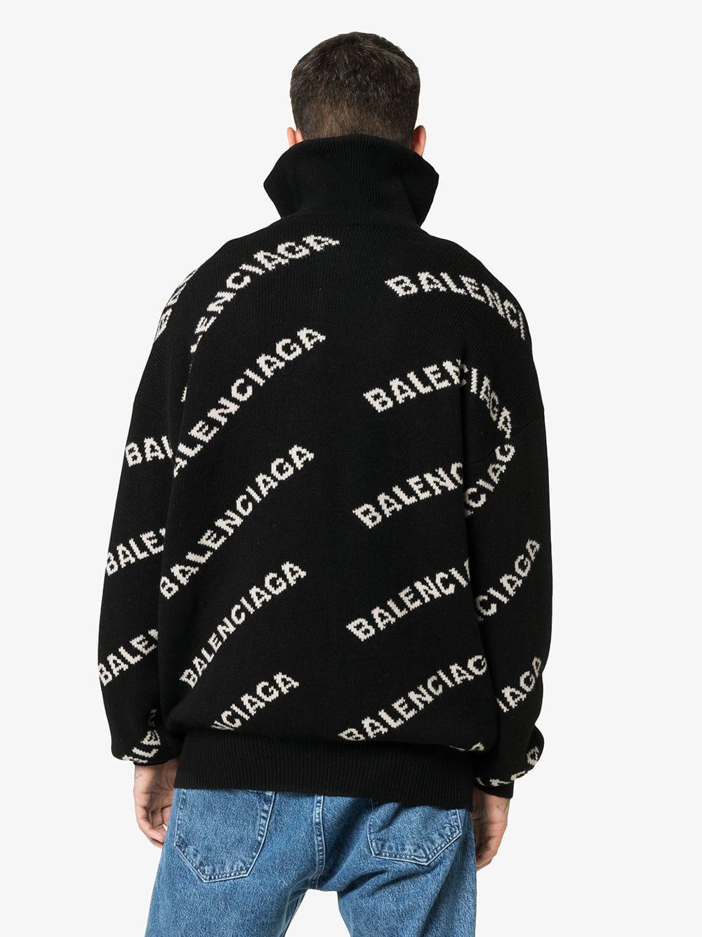 Balenciaga Wool Logo Knit Zipped Jumper in Black for Men - Lyst