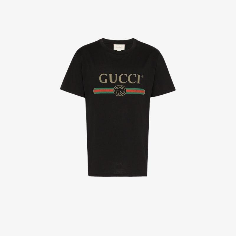 Gucci Cotton Fake Logo Print T-shirt in Black - Lyst