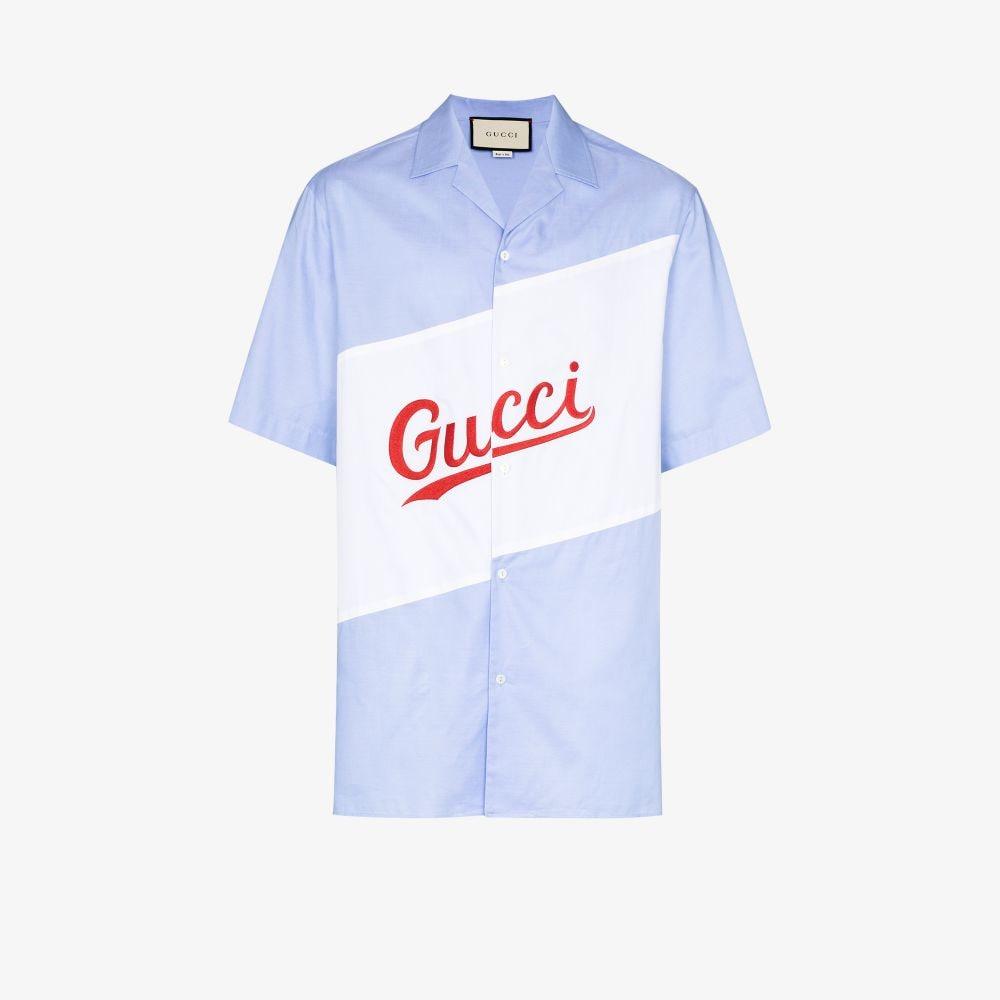 Gucci Synthetic Oversized Logo Bowling Shirt in Blue for Men - Lyst