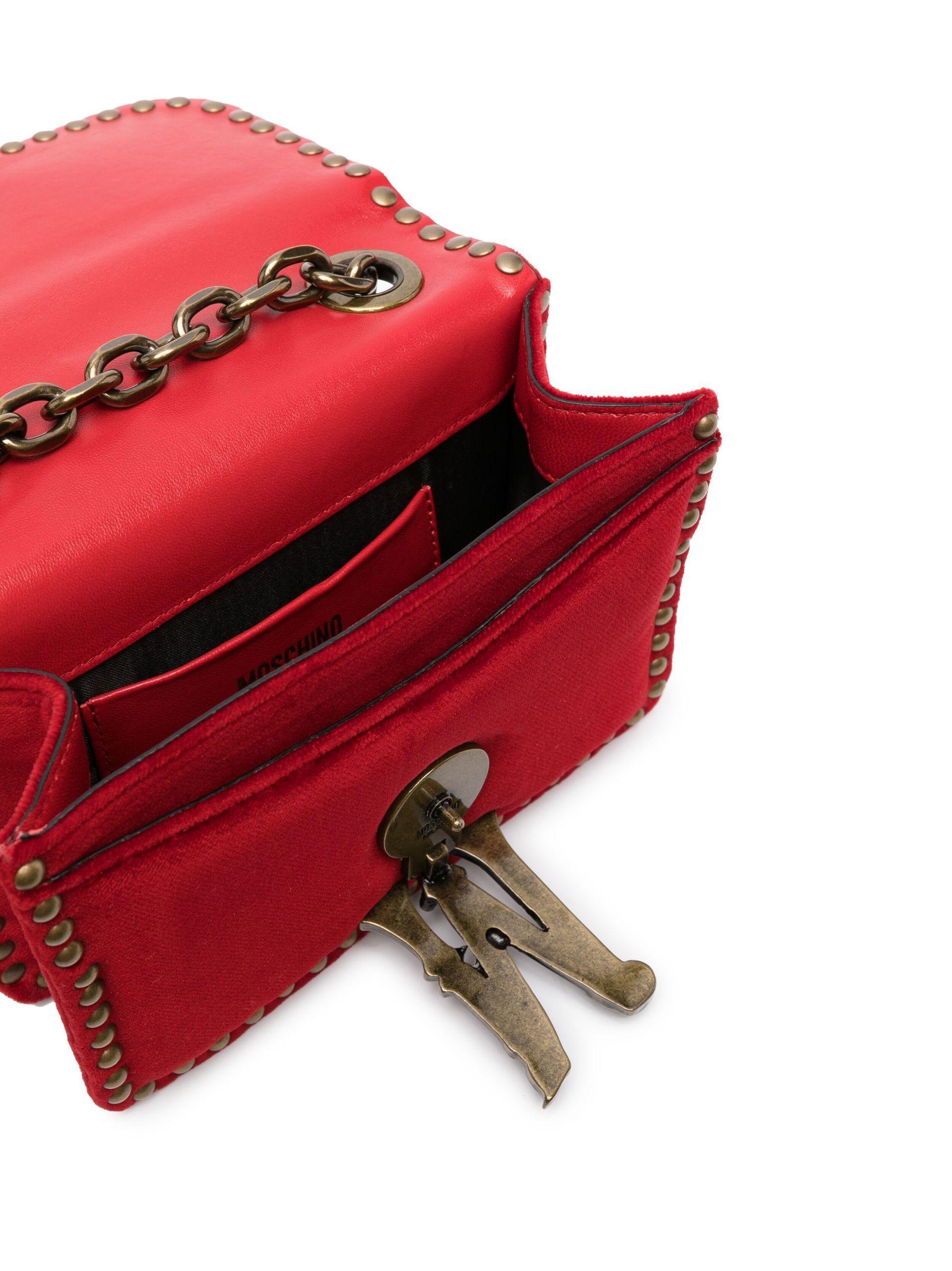 Moschino Velvet Studded Cross Body Bag in Red | Lyst