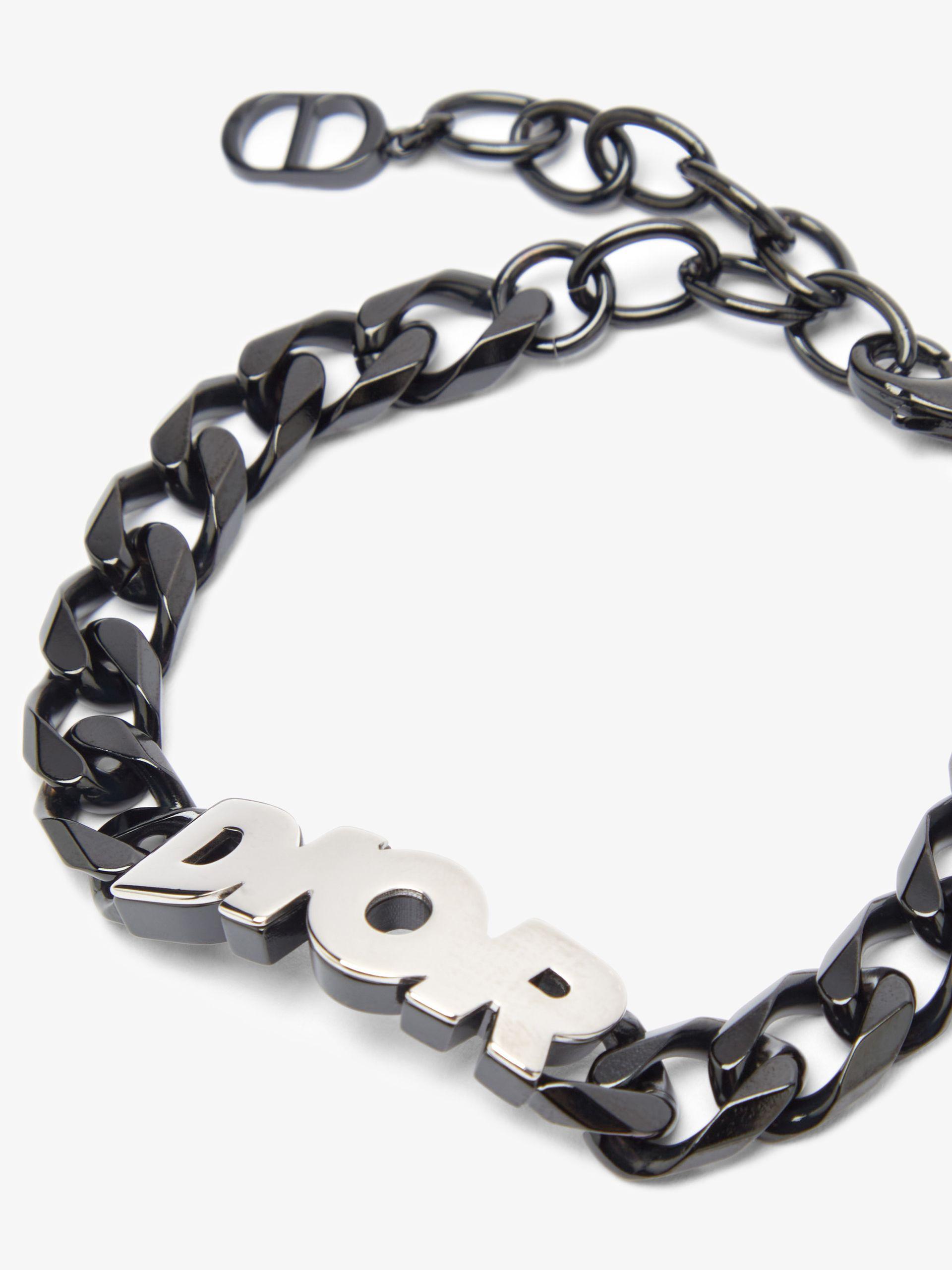 dior Black Black Logo Plaque Chain Bracelet