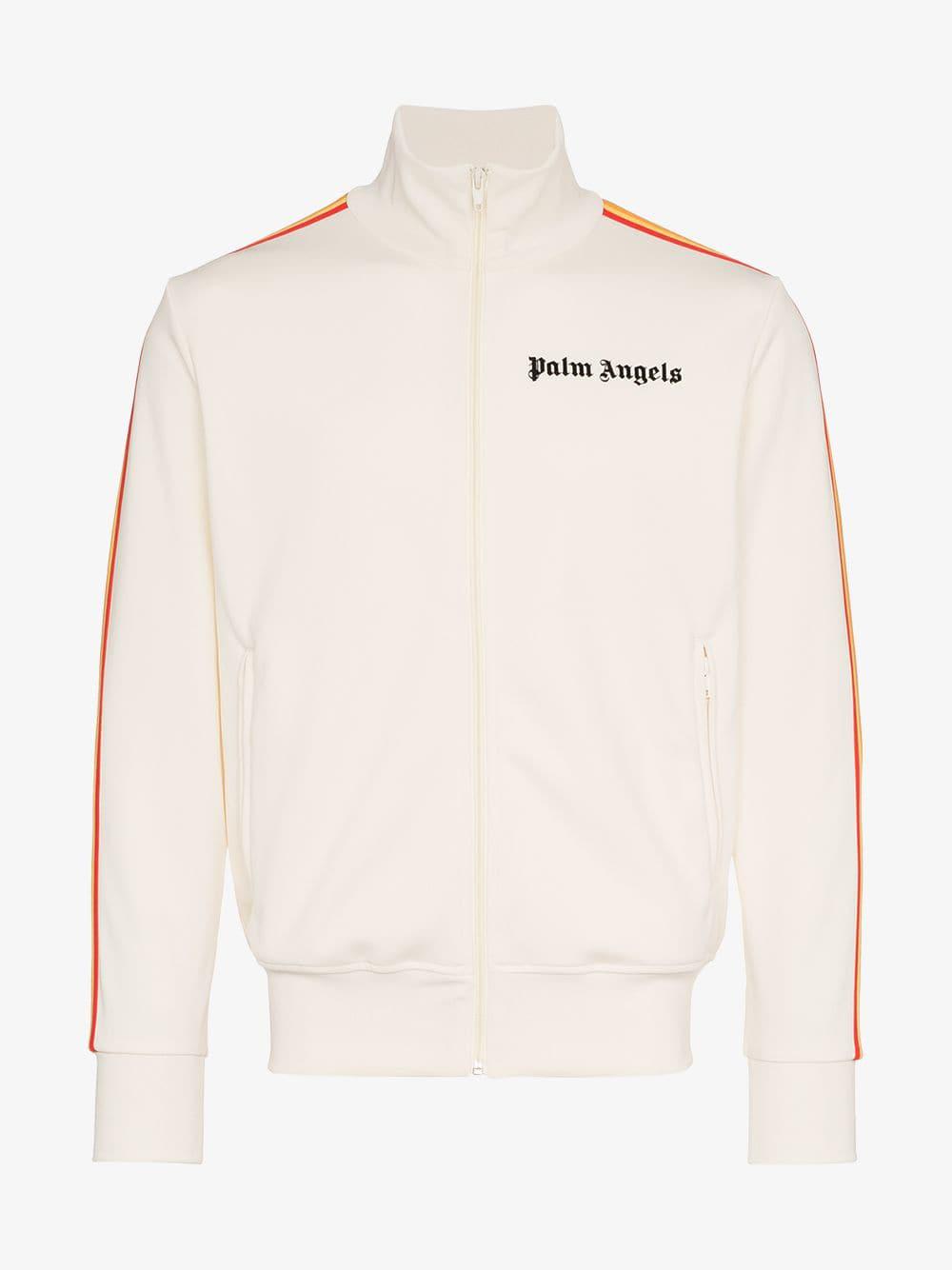 White jacket top with rainbow stripes