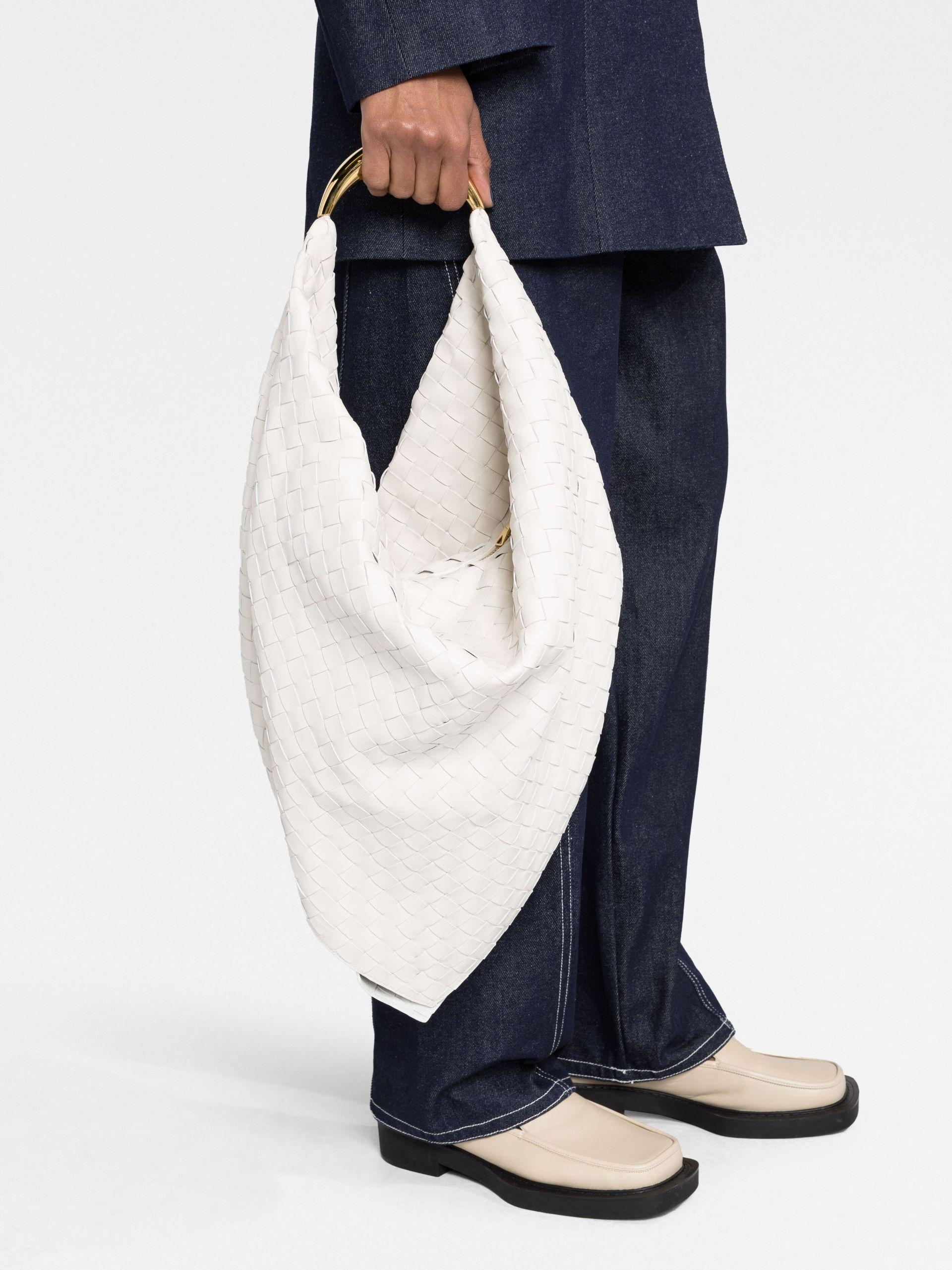 Bottega Veneta Foulard Woven Leather Shoulder Bag in White | Lyst