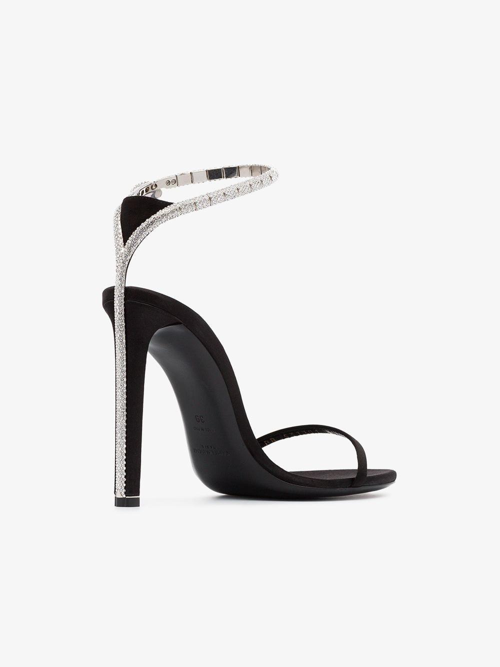 saint laurent black kate 105 crystal embellished satin sandals