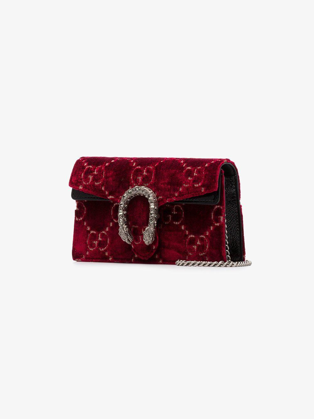 Gucci Dionysus GG Velvet Super Mini Bag in Red | Lyst