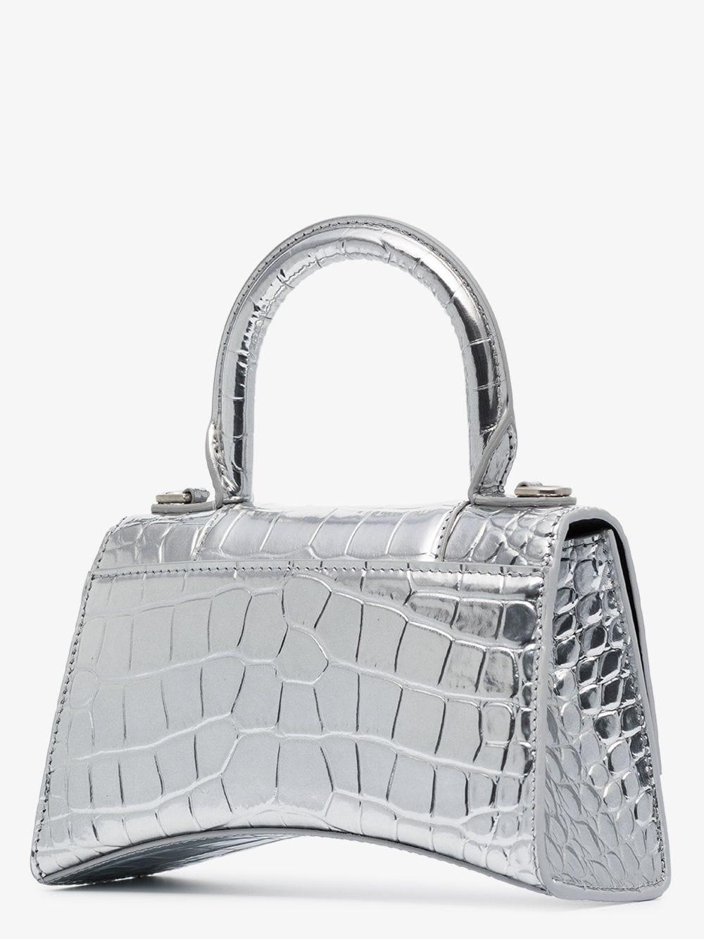 BALENCIAGA Calfskin Graffiti Hourglass Top Handle Bag XS White Silver  895136