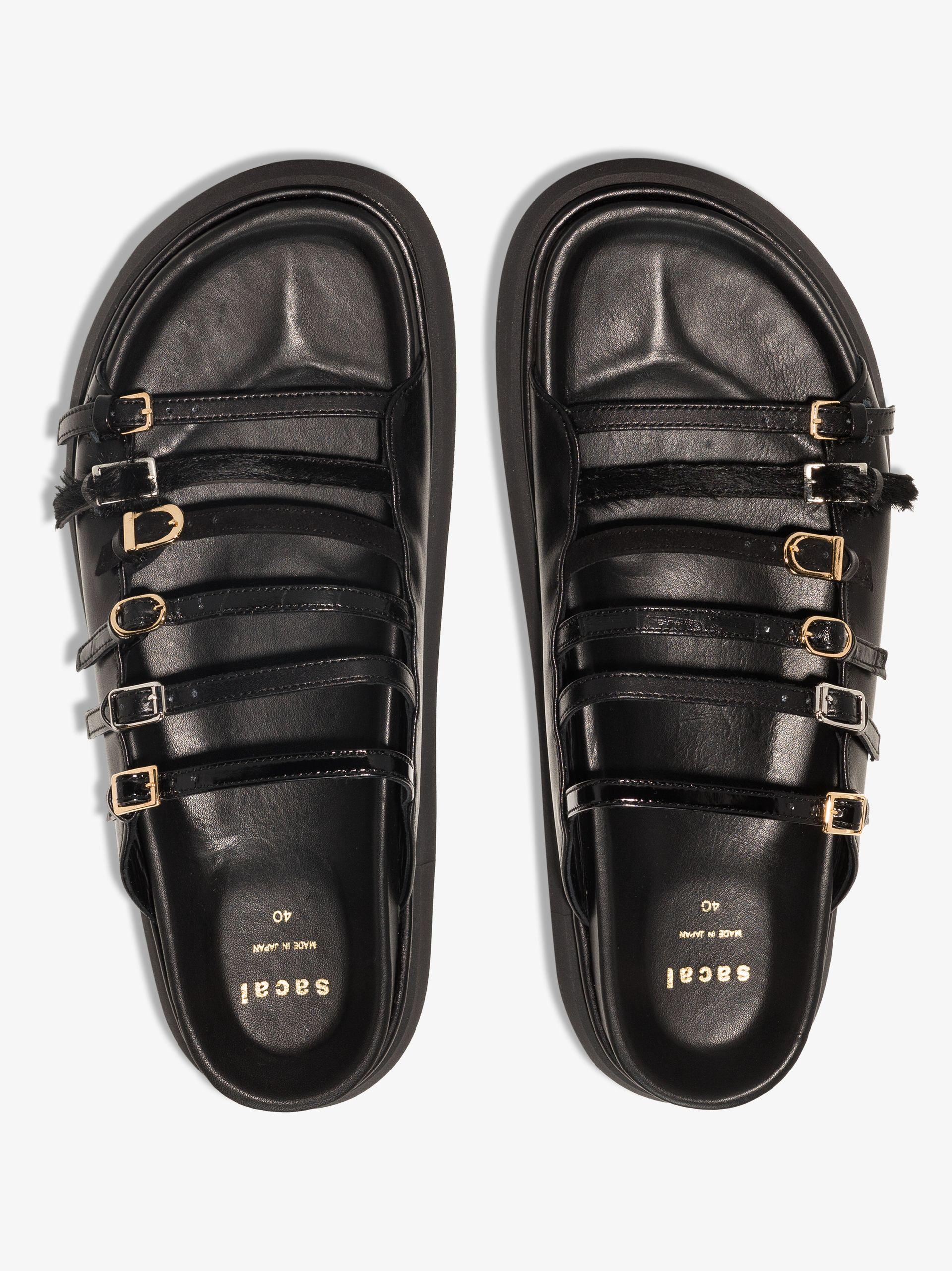 Sacai Black Multi-strap Flatform Leather Sandals | Lyst