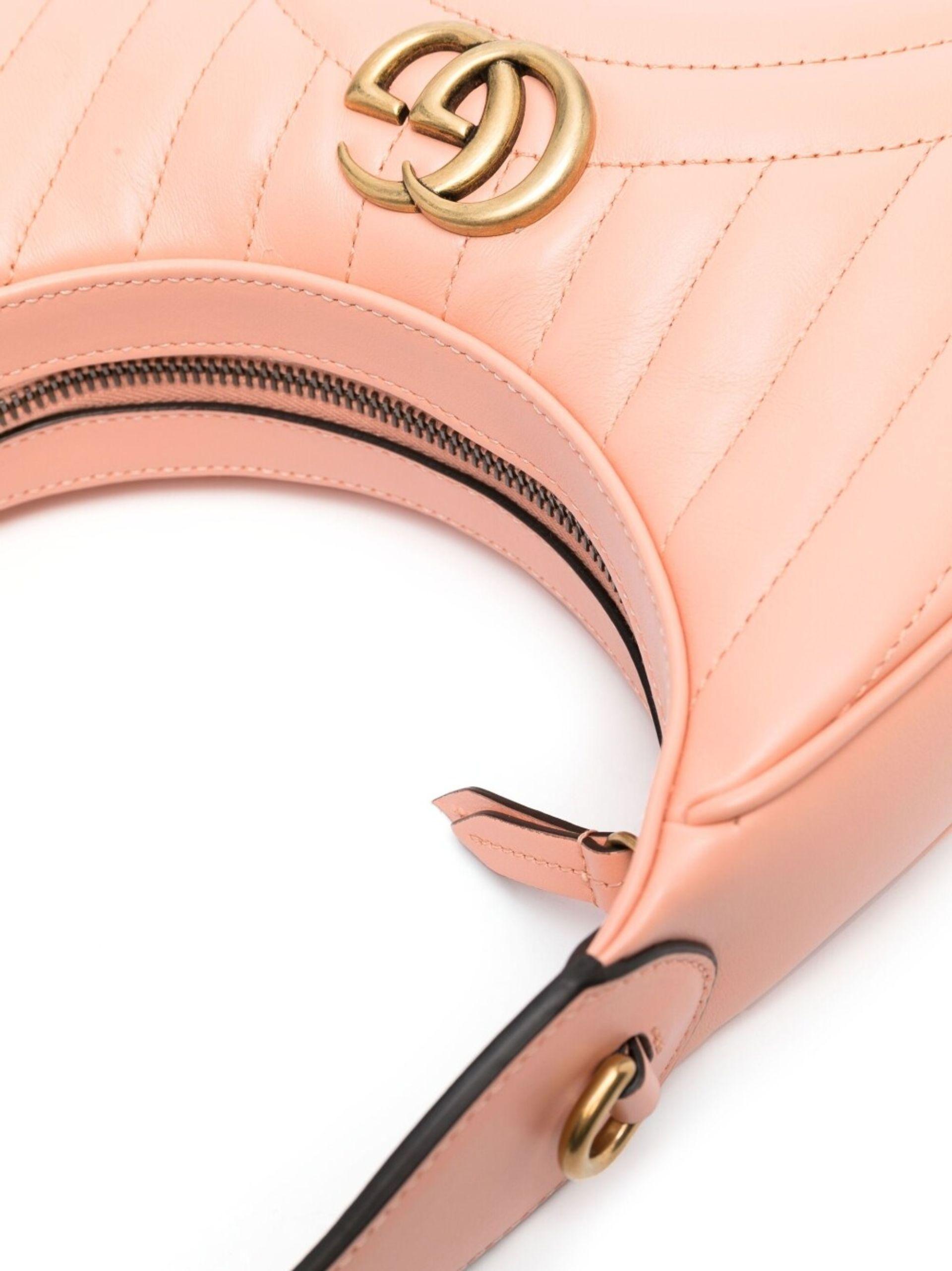 Gucci GG Marmont Half Moon Shaped Mini Leather Crossbody in Gucci GG Marmont Half Moon Shaped Mini Leather Crossbody in