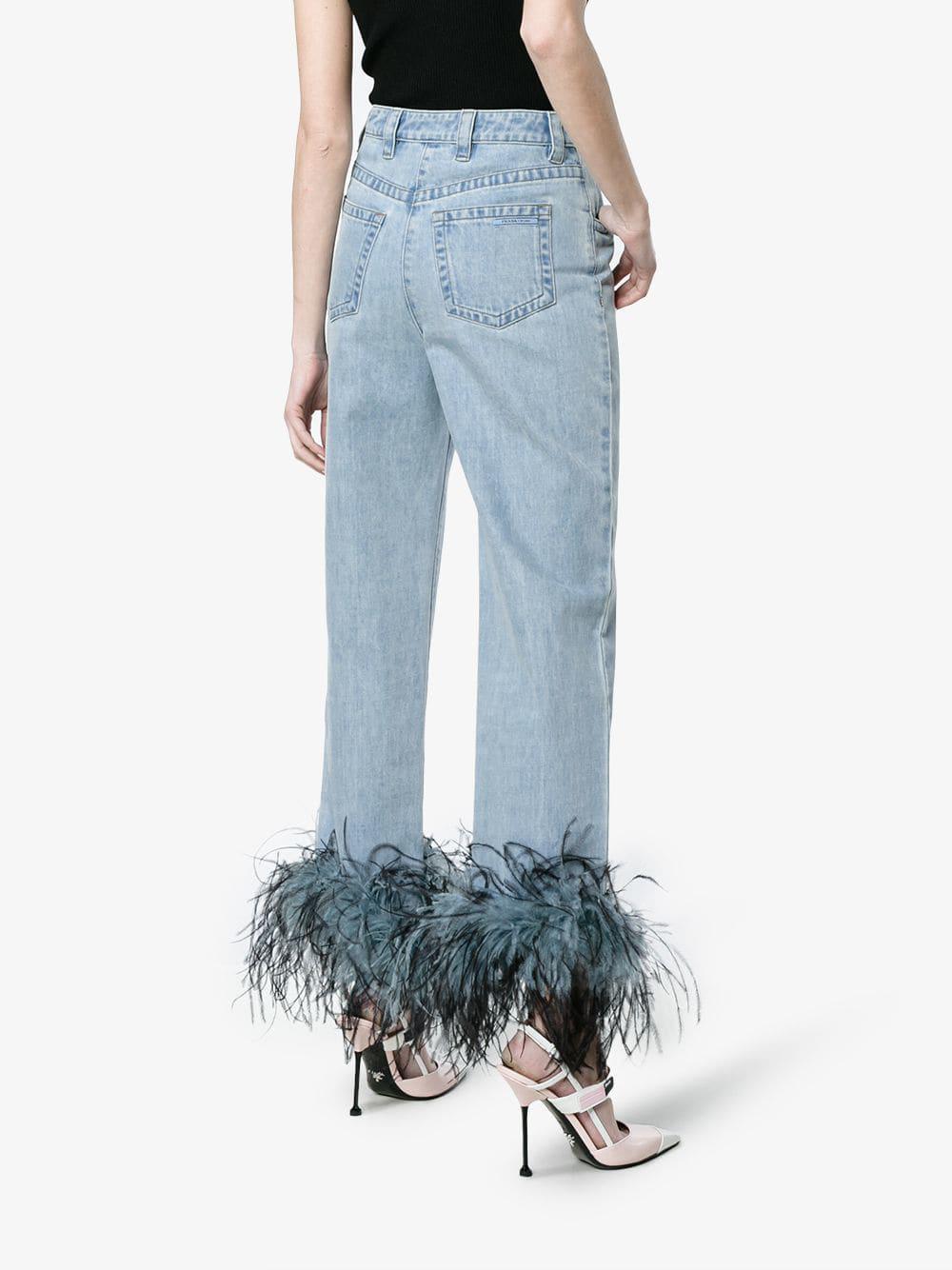 Prada Feather Hem Jeans in Blue | Lyst