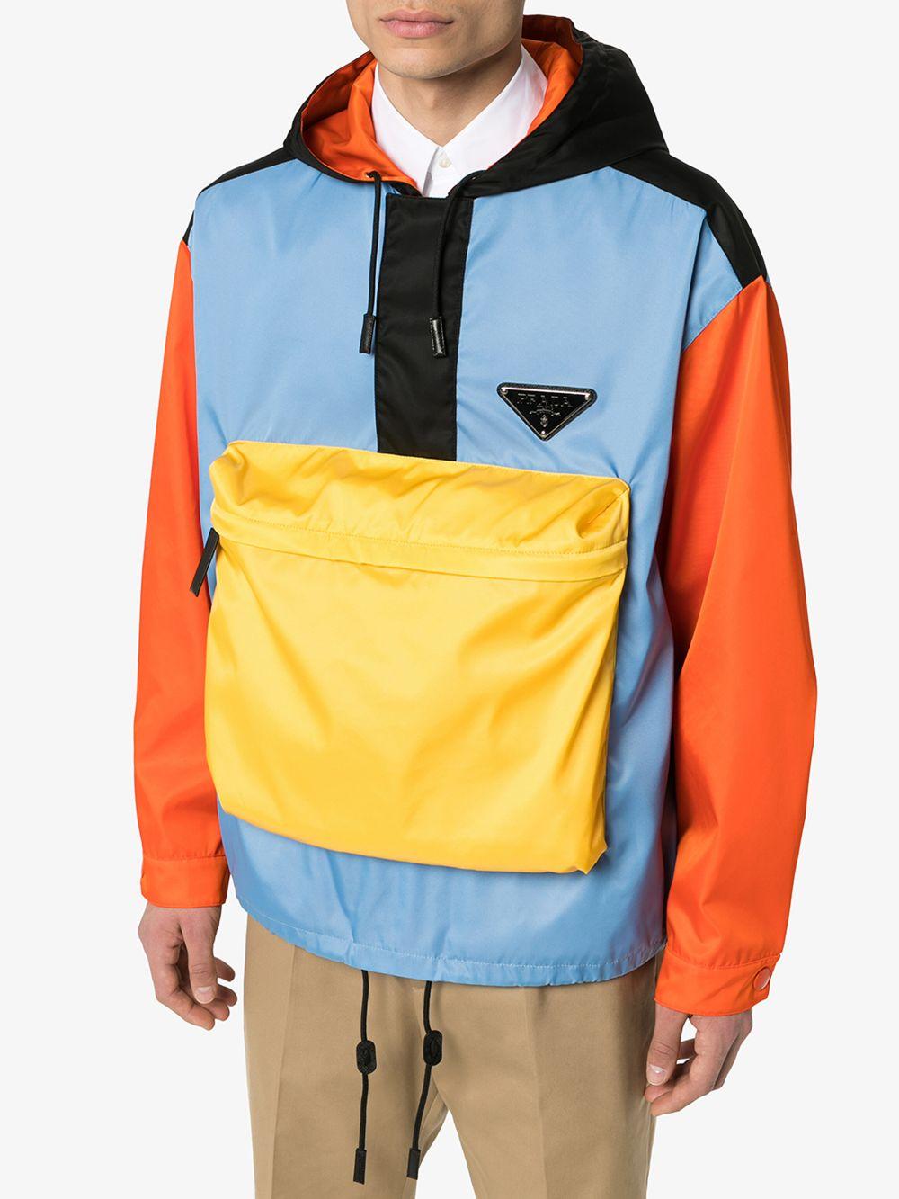 Prada Synthetic Hooded Colour-blocked Jacket in Blue for Men | Lyst