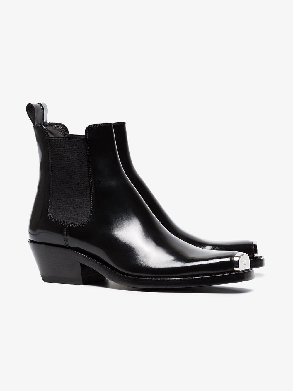 CALVIN KLEIN 205W39NYC Leather Claire 40 Western Ankle Boots in Black | Lyst