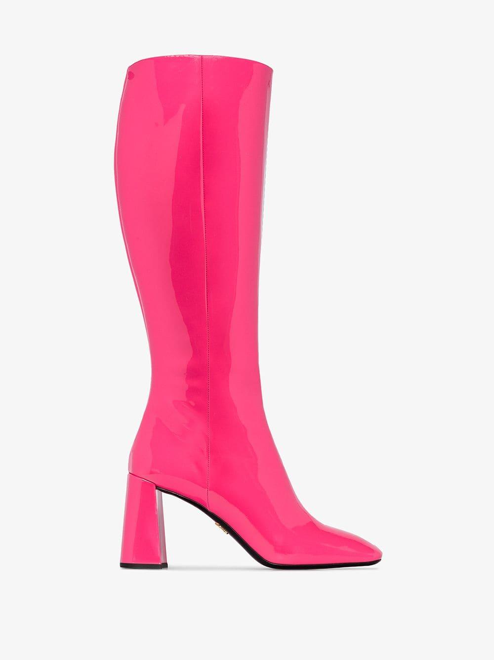 Prada Leather Knee High Boots in Pink,Fuchsia (Pink) | Lyst
