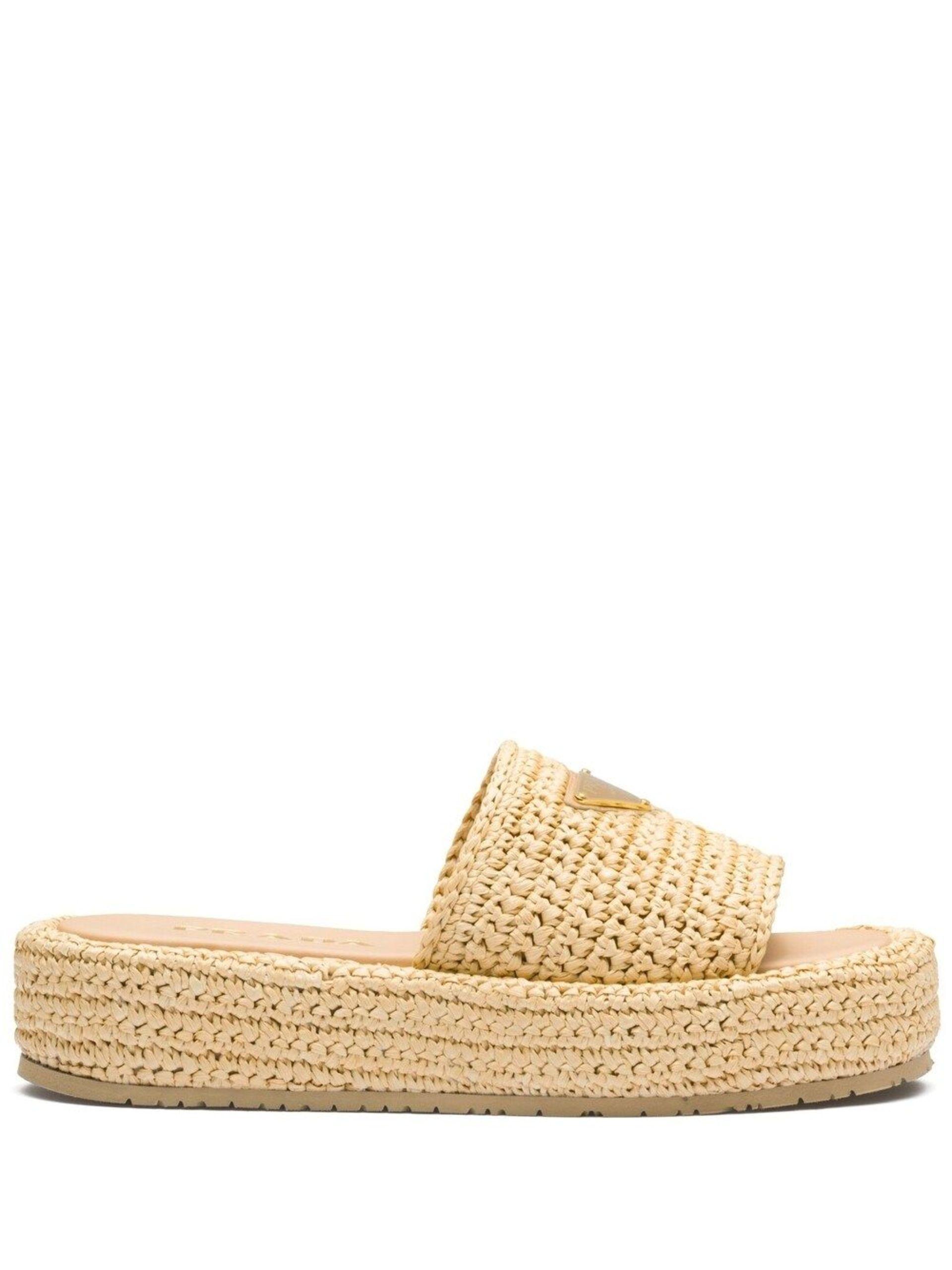 Prada Natural Crochet Platform Slides Lyst UK
