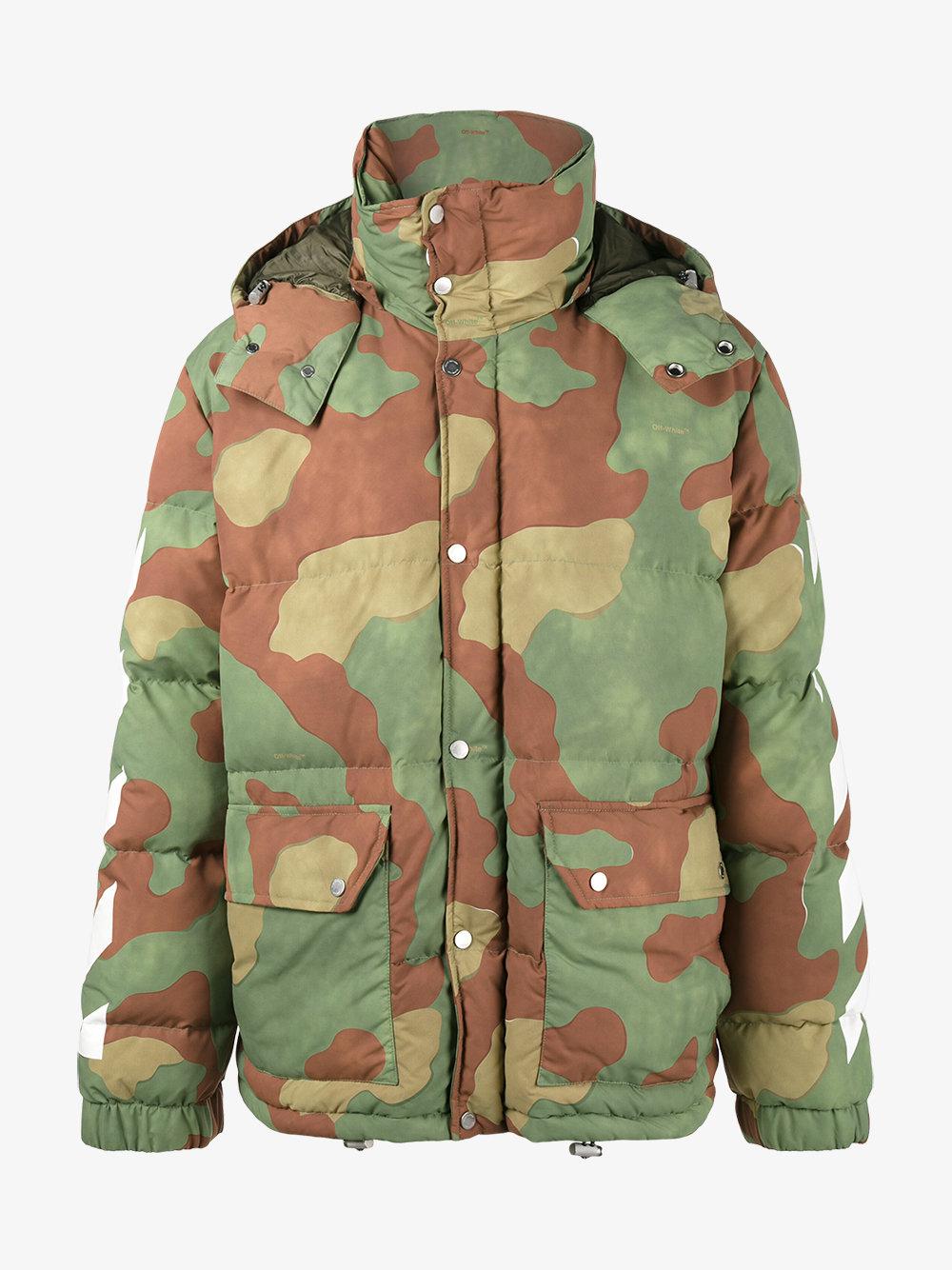 Off-White c/o Virgil Abloh Diagonal Camouflage Down Jacket in Green for Men  - Lyst